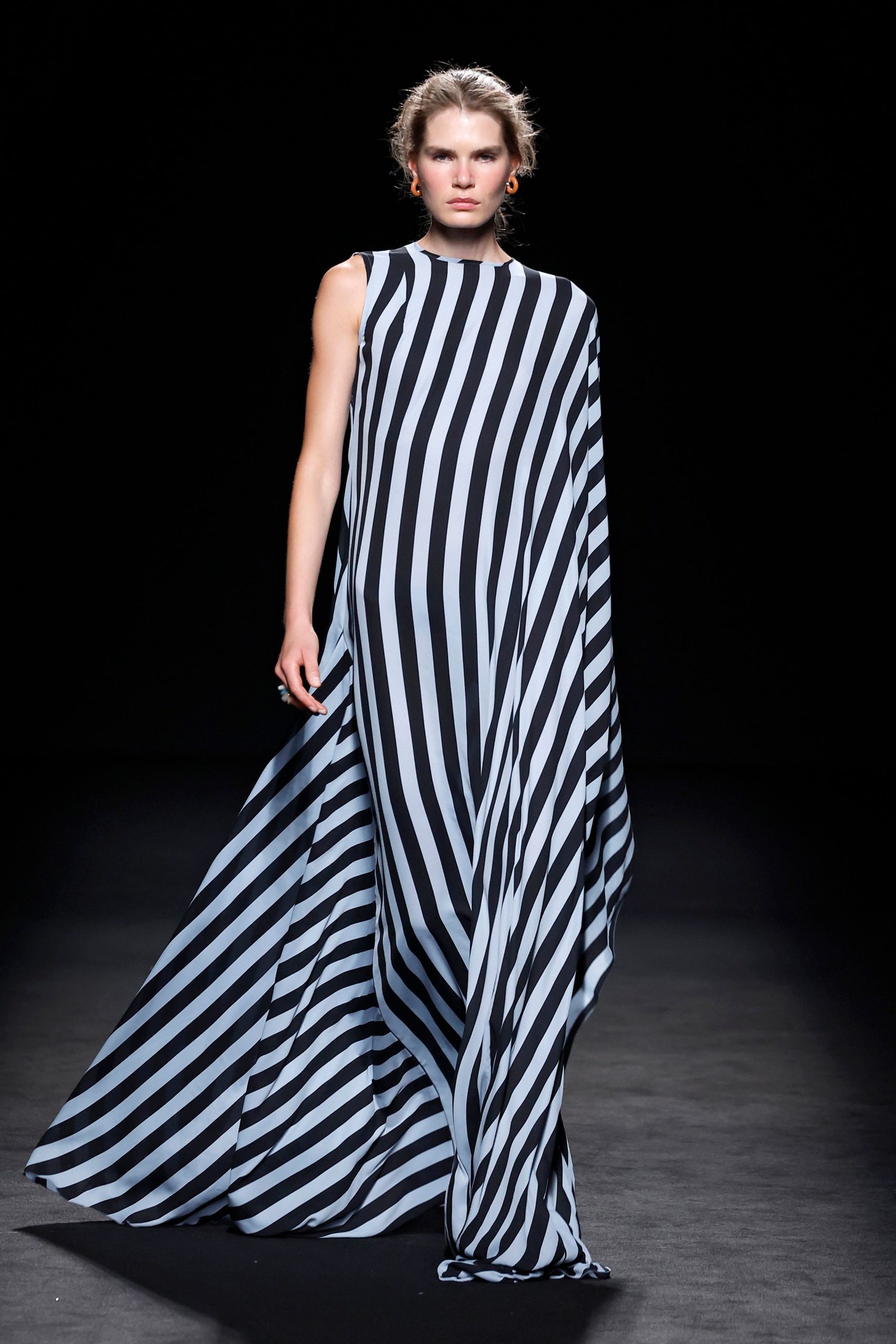 black and white striped gown