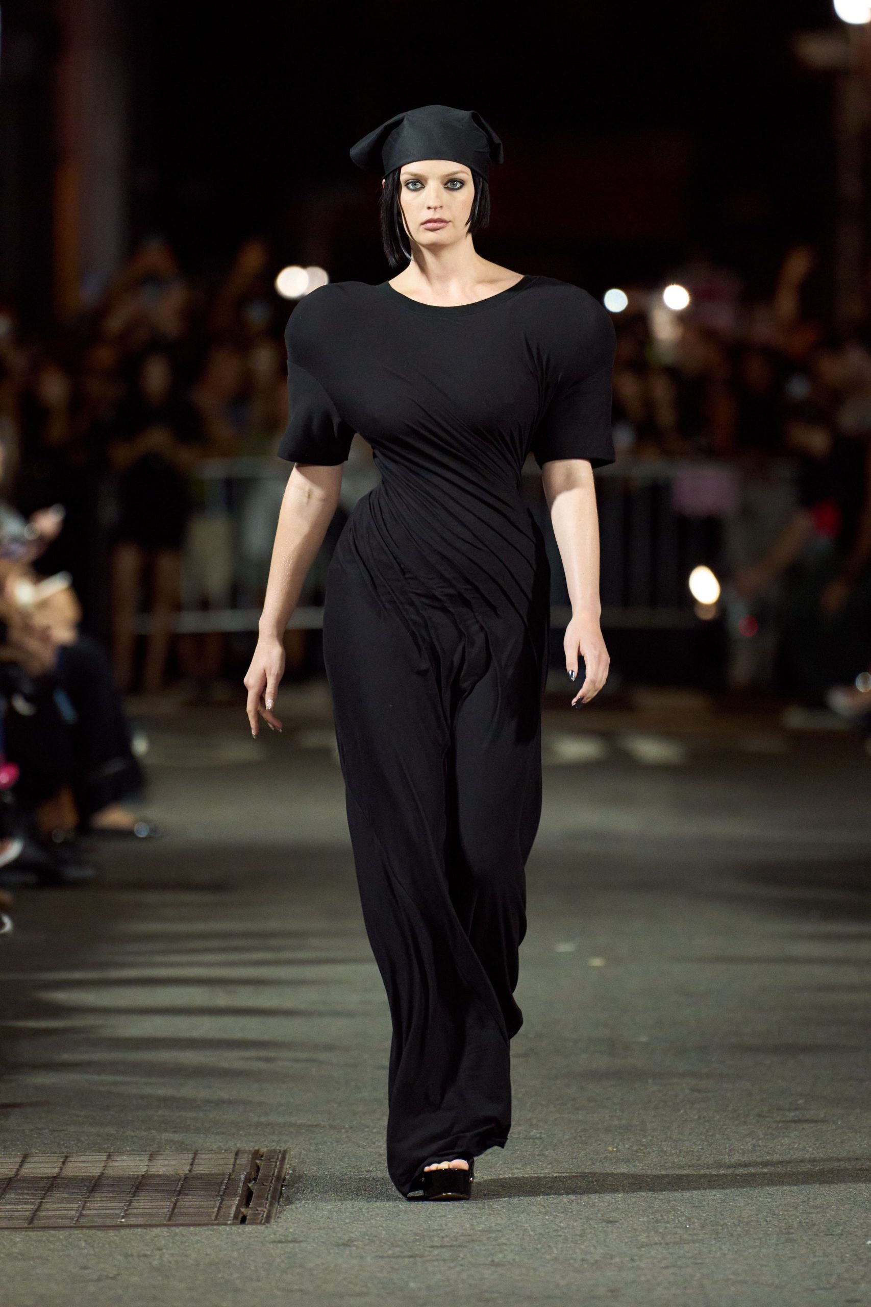 black fitted maxi dress with hat