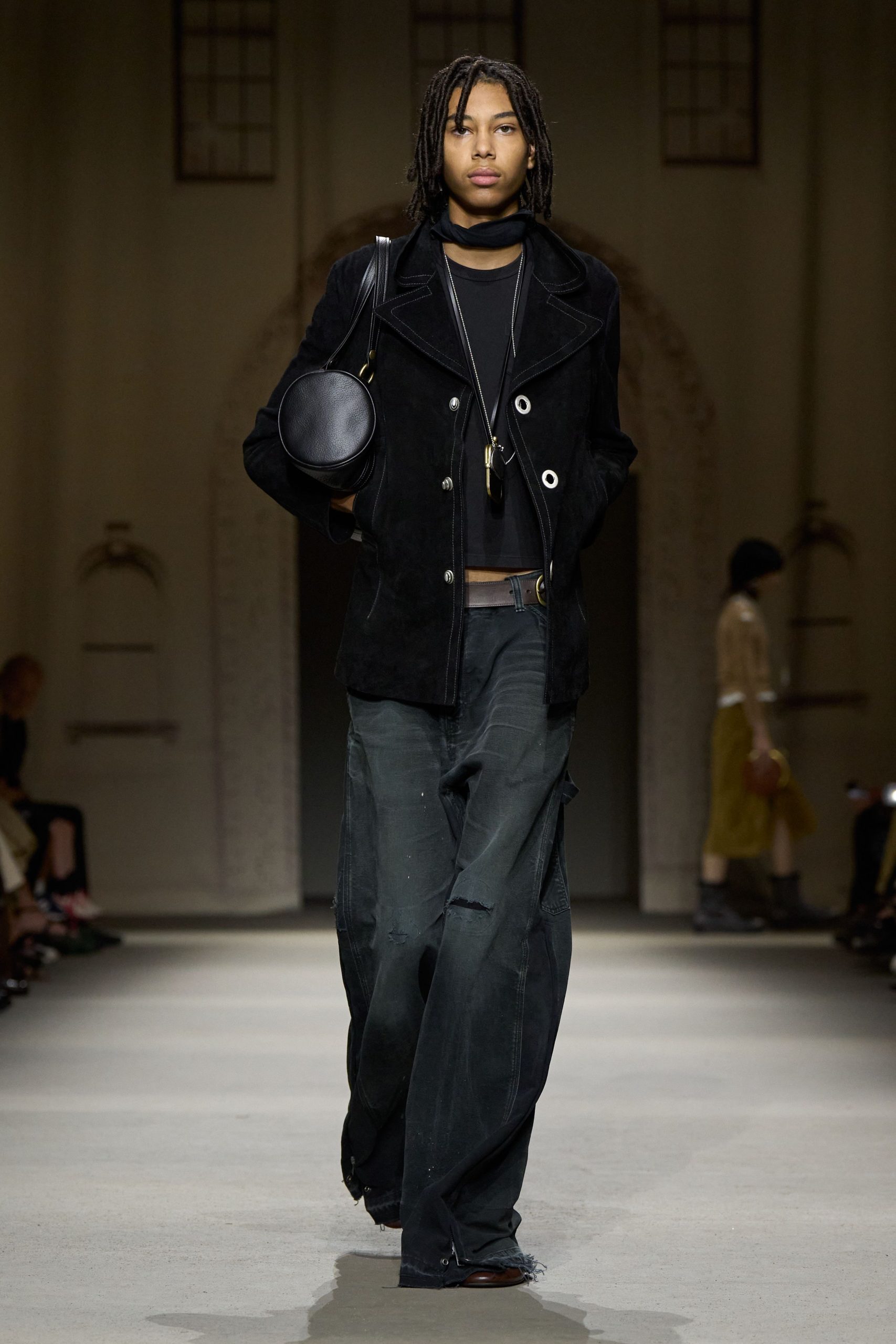 black denim relaxed distressed pants