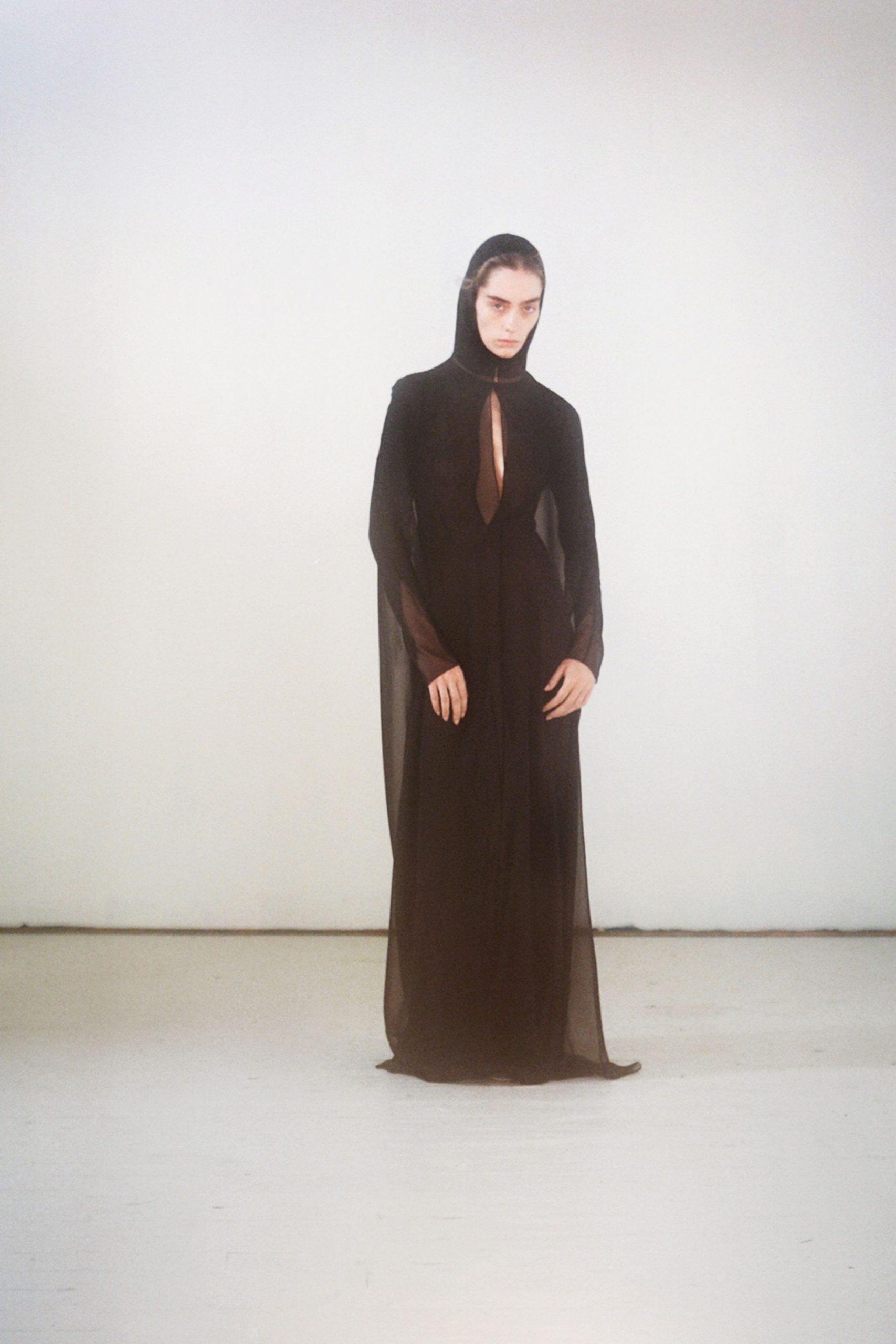 black sheer long-sleeve gown