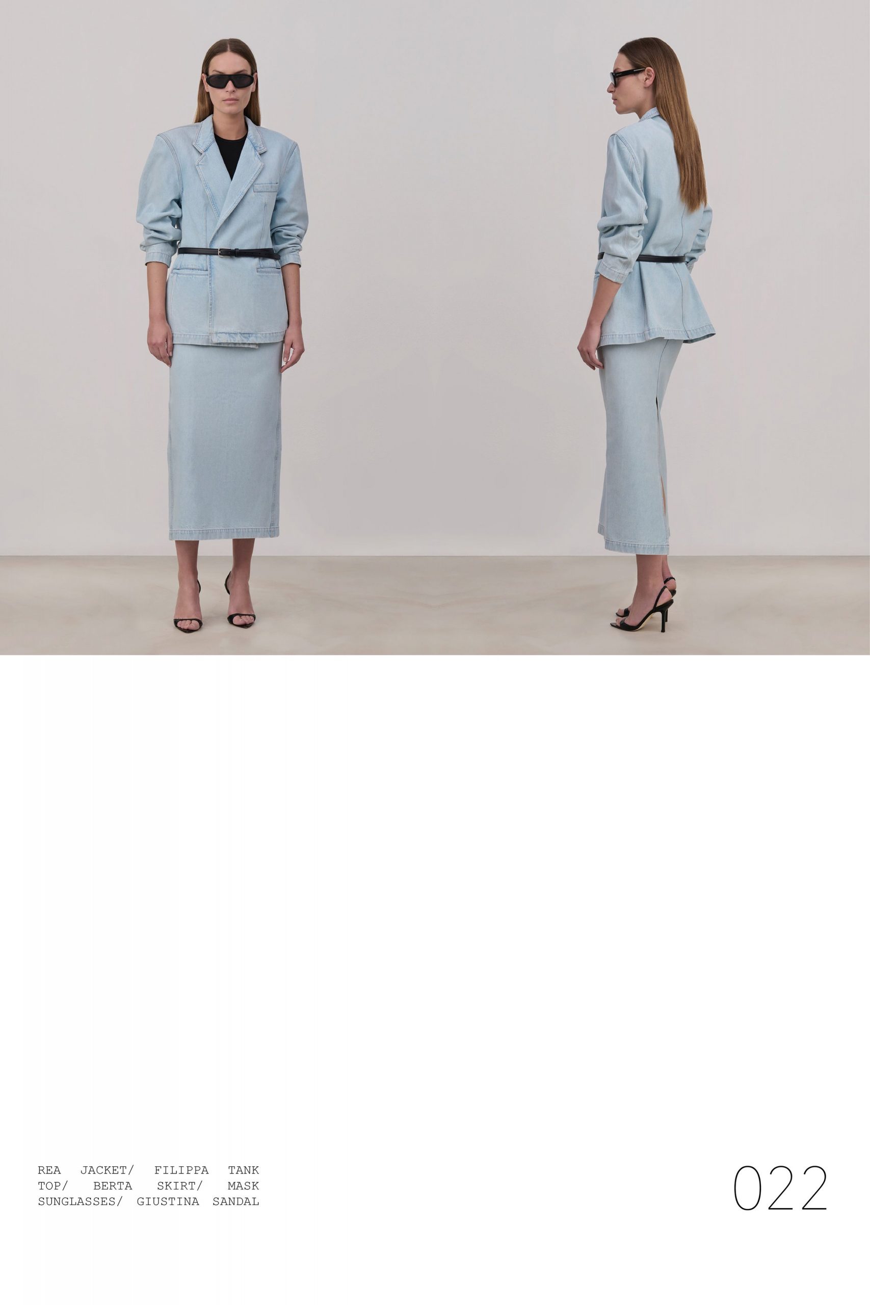 blue denim long-sleeve collared structured buttoned jacket