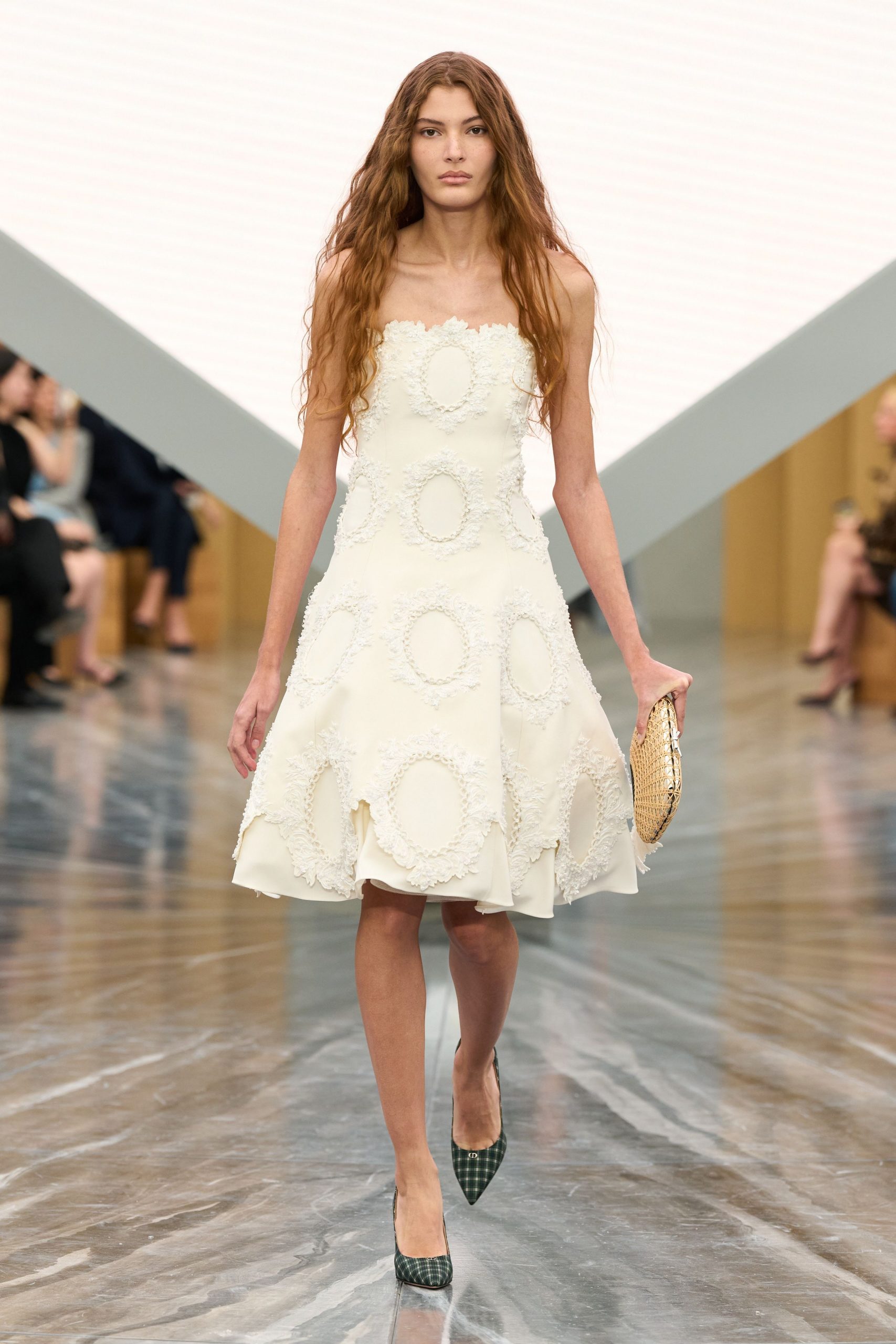white cotton strapless fitted embroidered a-line mini dress