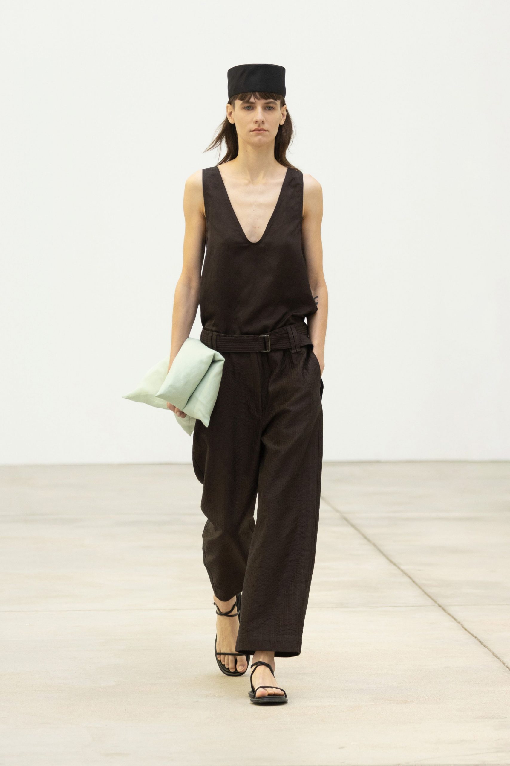 black fitted top with wide-leg pants