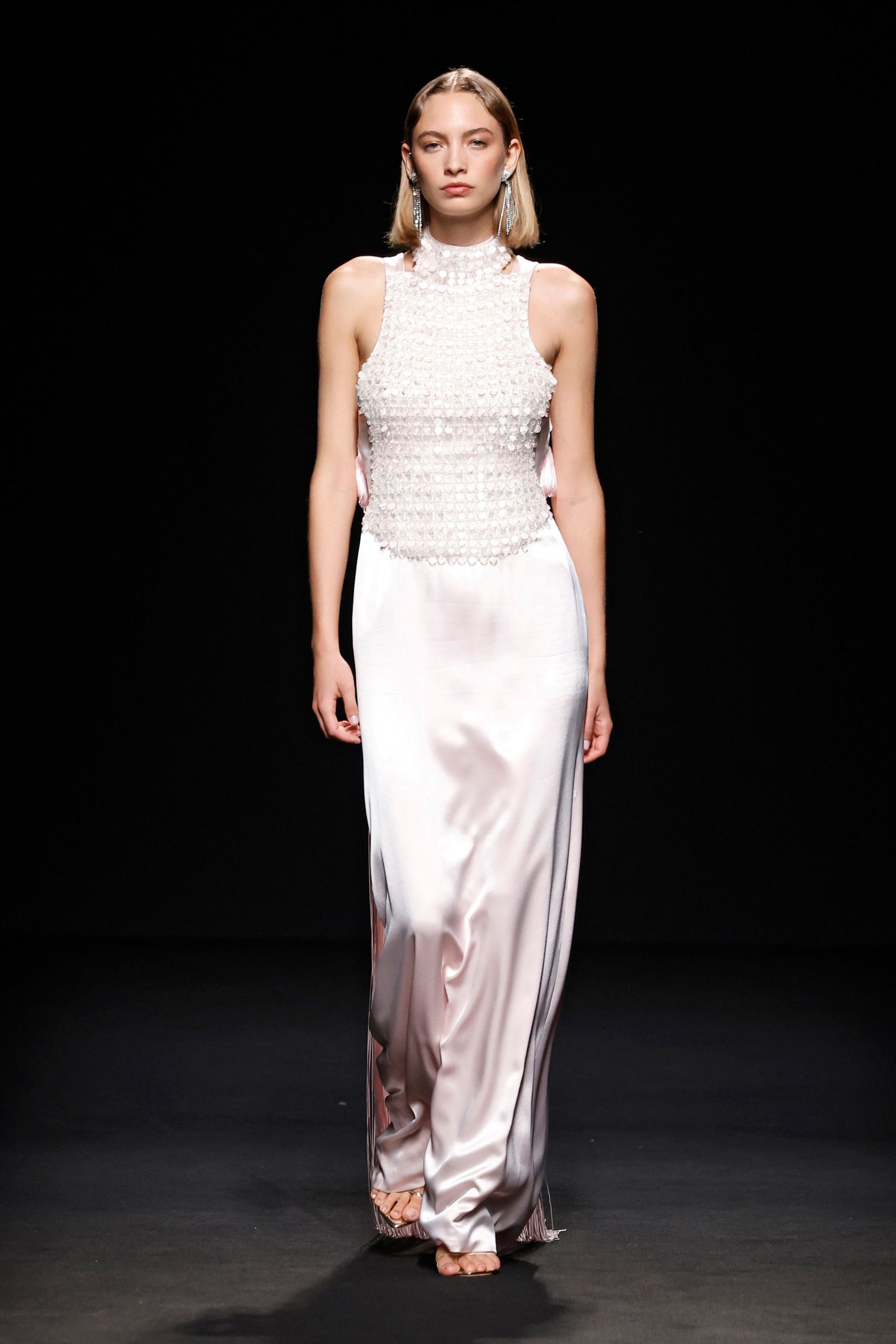 fitted pink silk gown
