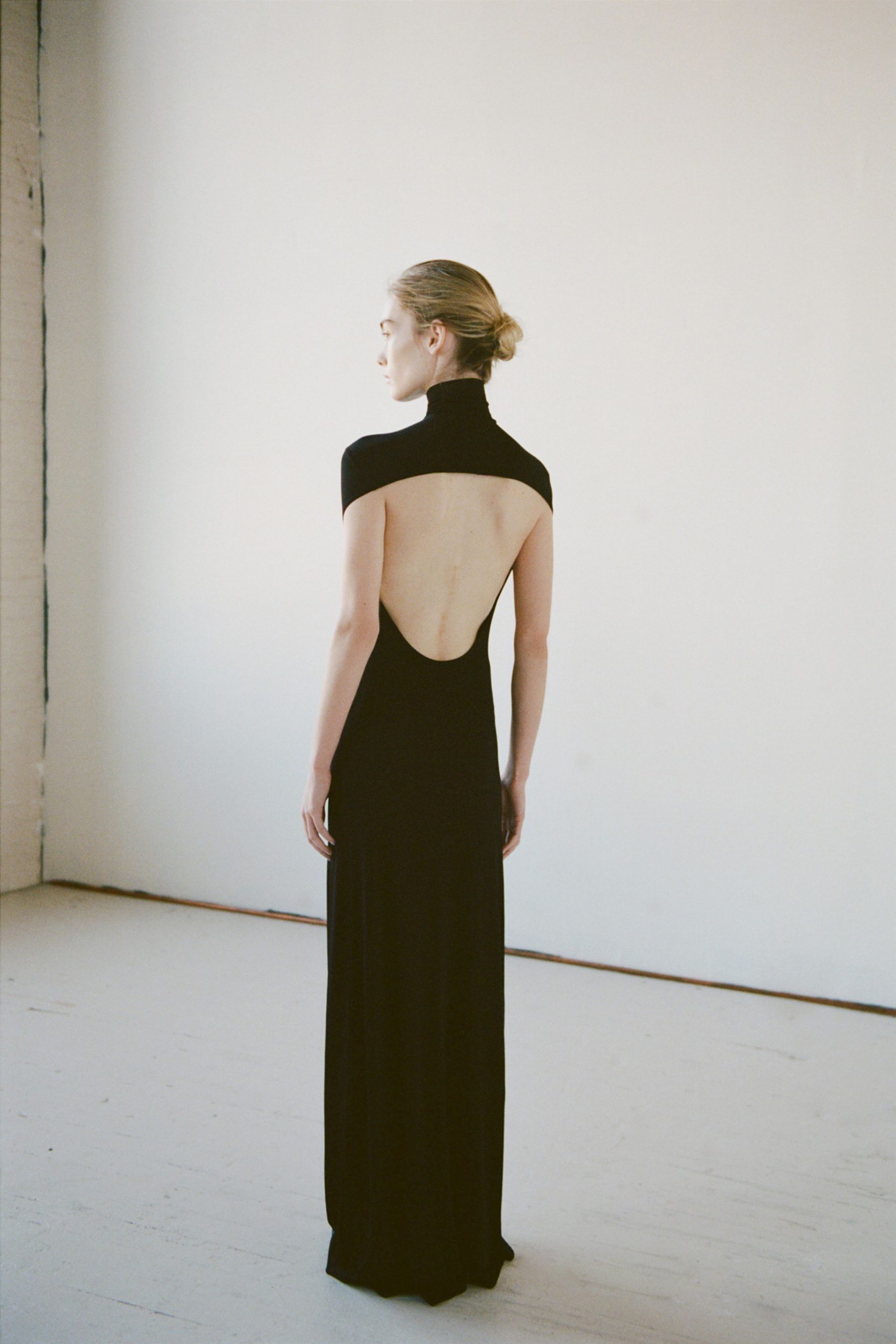 black silk fitted gown