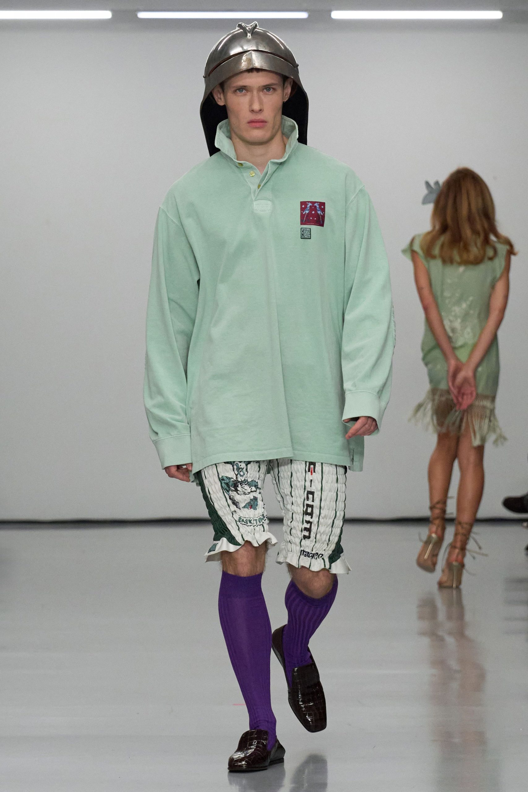 oversized green shirt with distressed shorts
