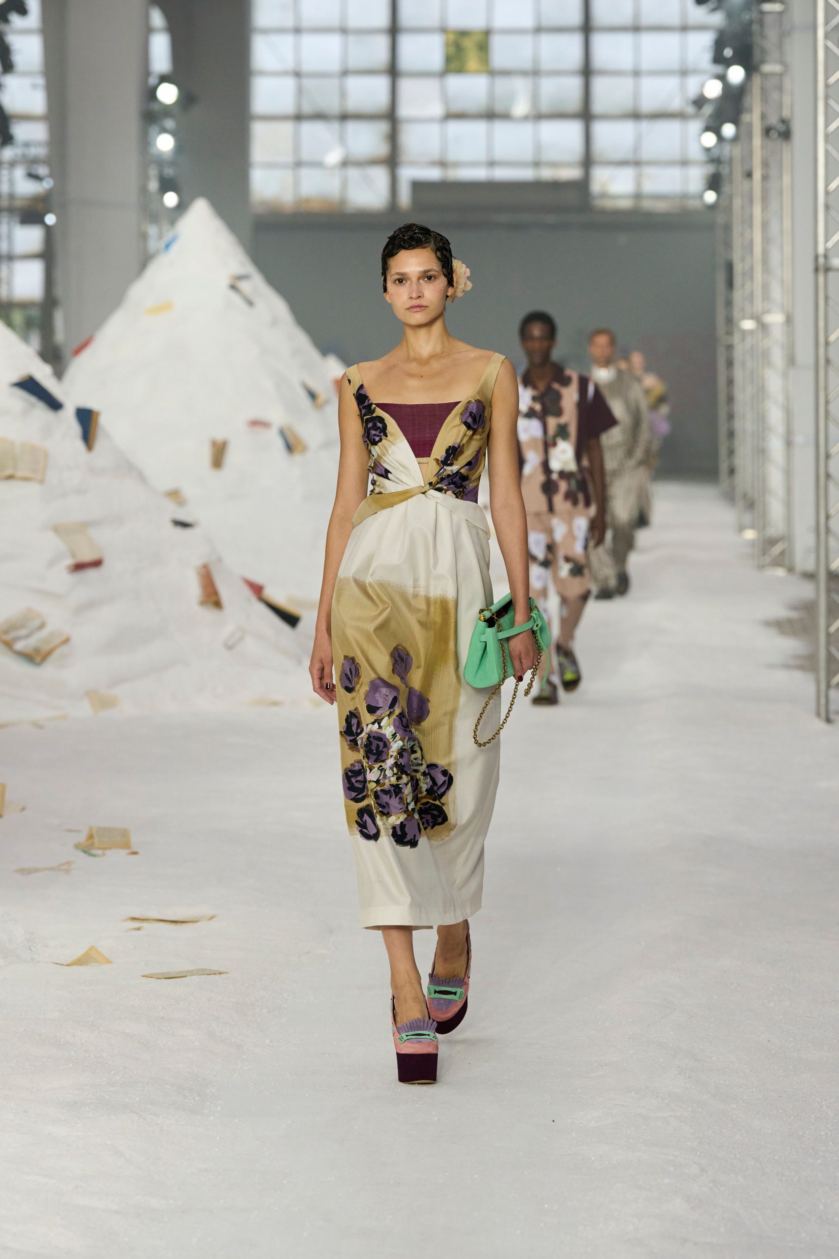 floral midi dress with platform shoes