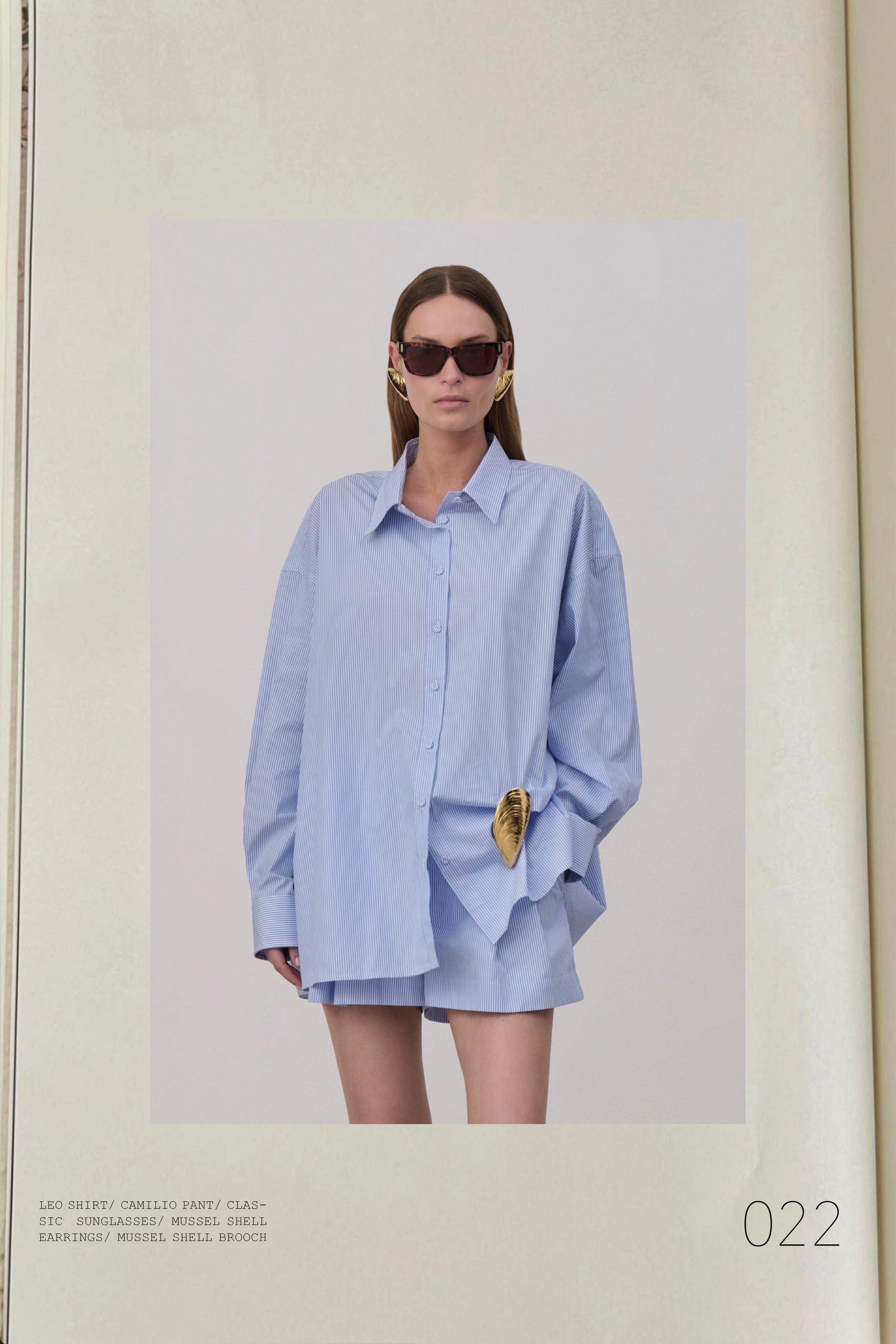 blue cotton long-sleeve collared oversized striped shirt