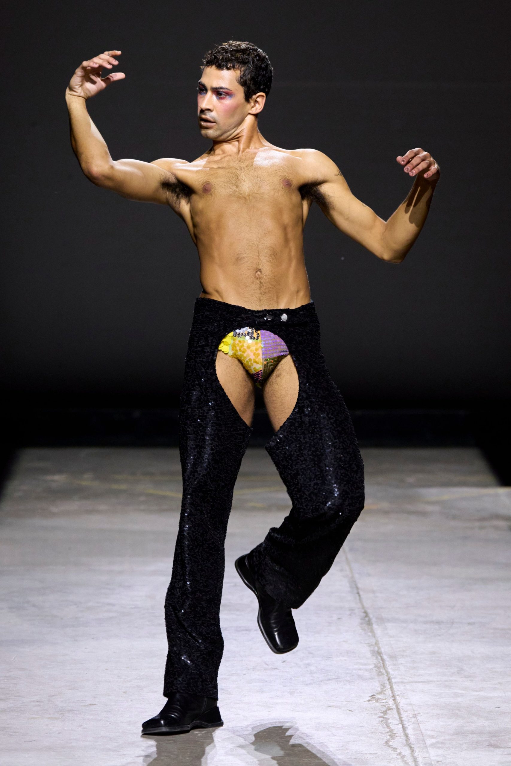 black sequin fitted pants
