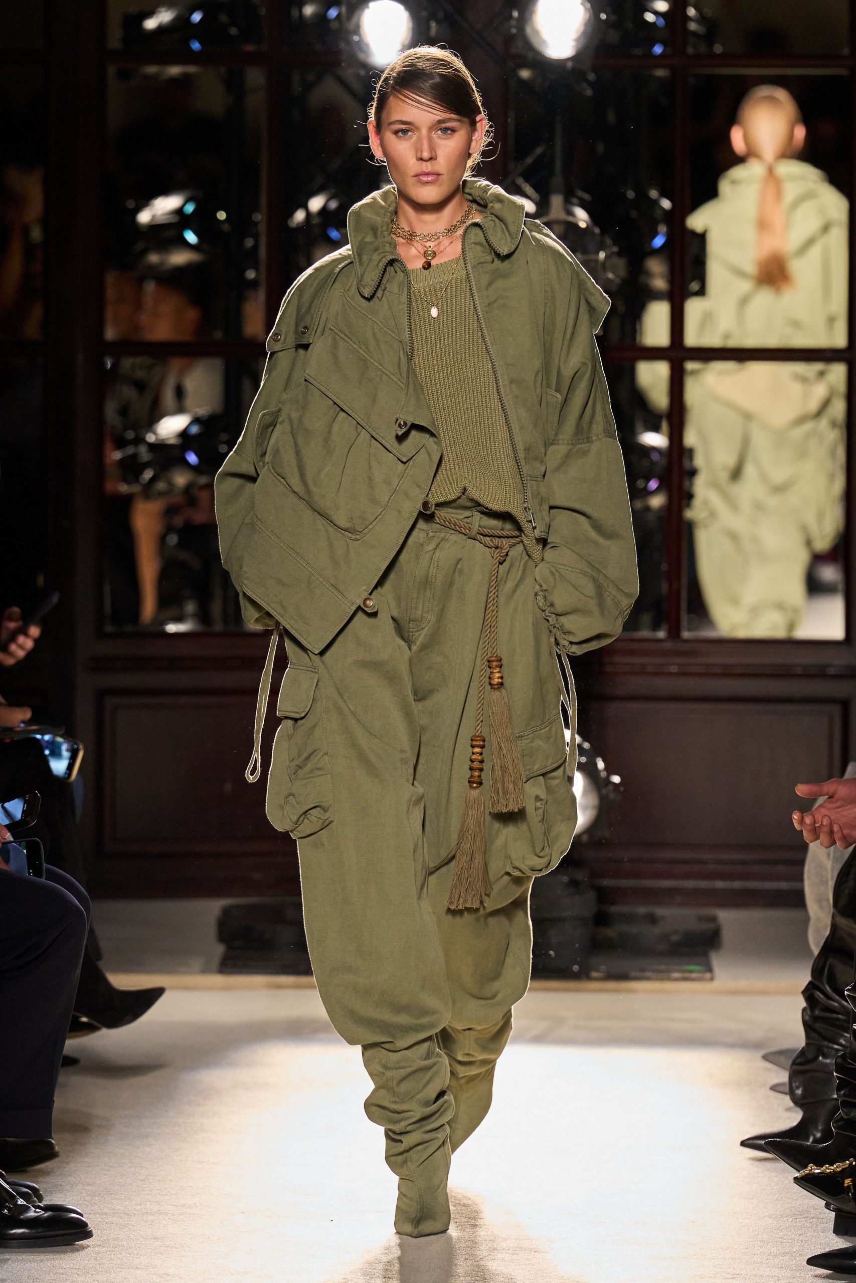green cotton relaxed cargo pants