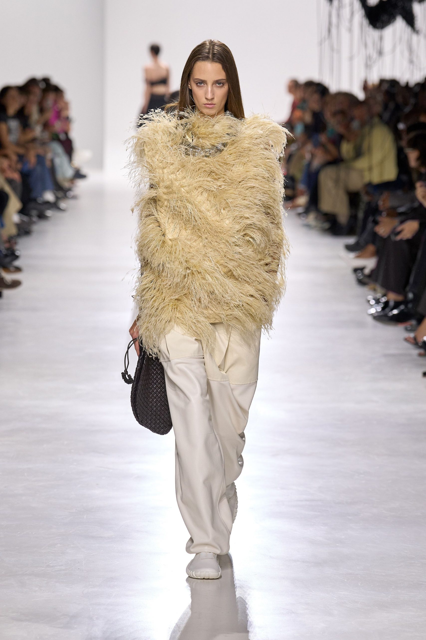 beige fur oversized fringed top