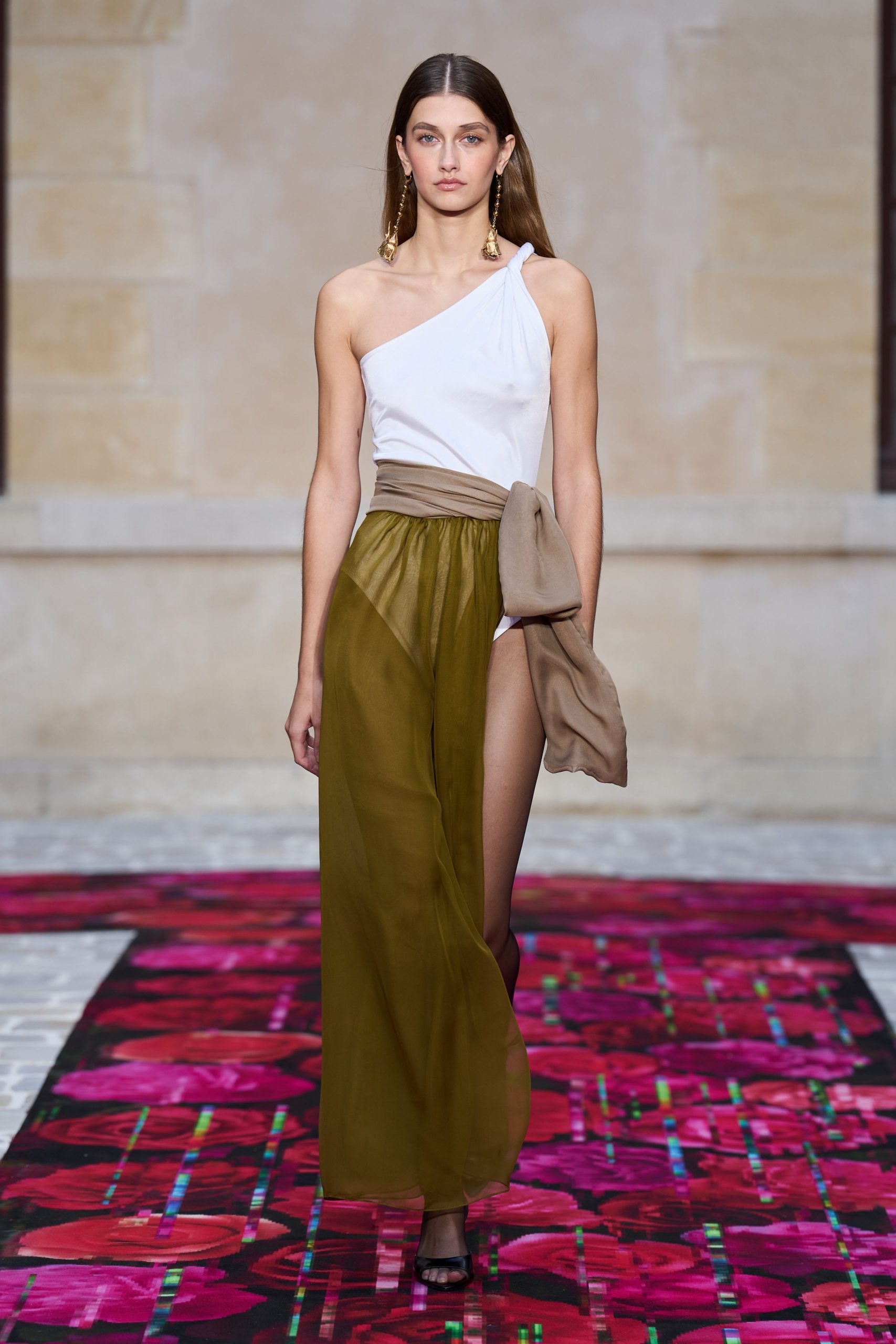 asymmetric maxi dress with draped detail
