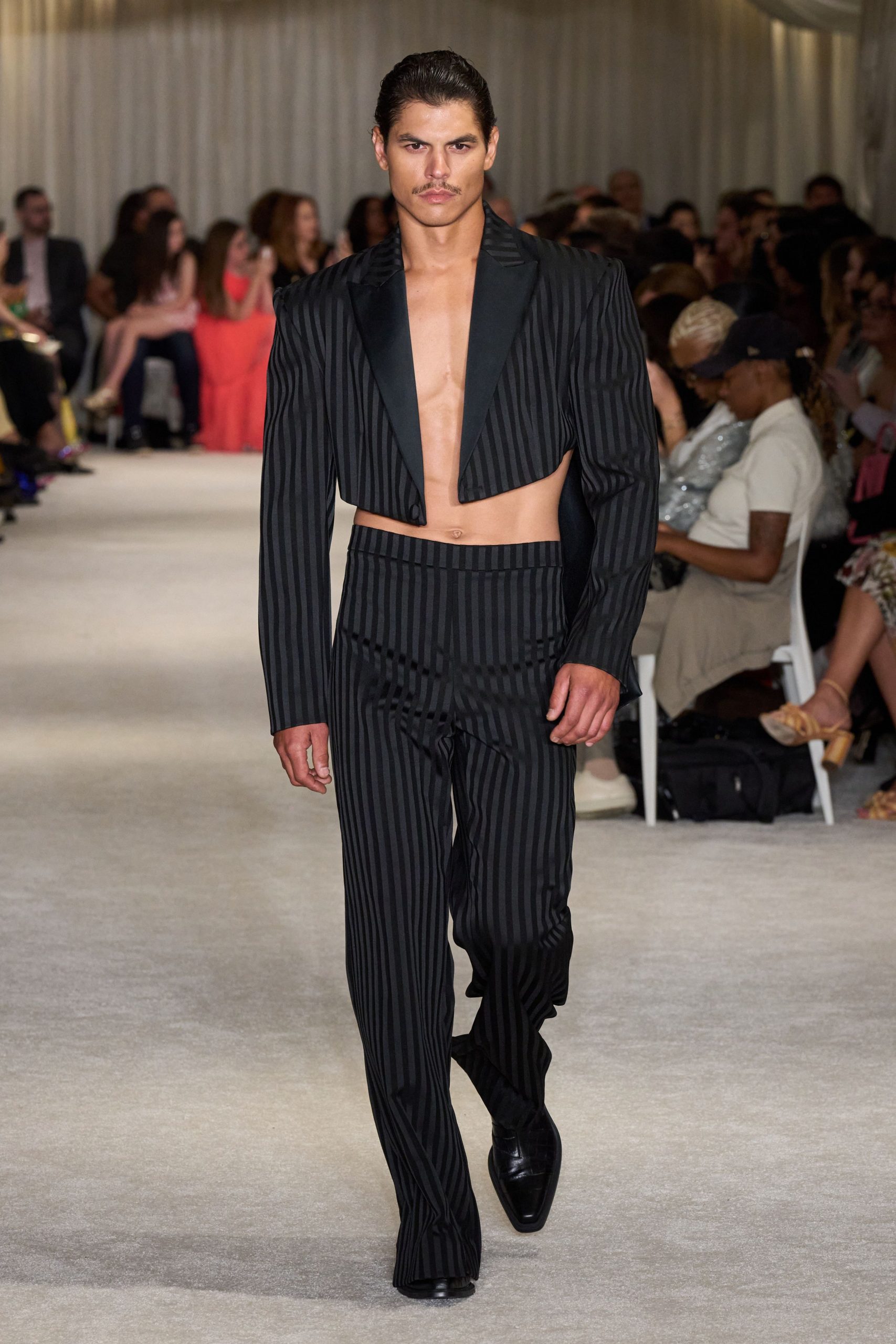 black striped fitted blazer and pants