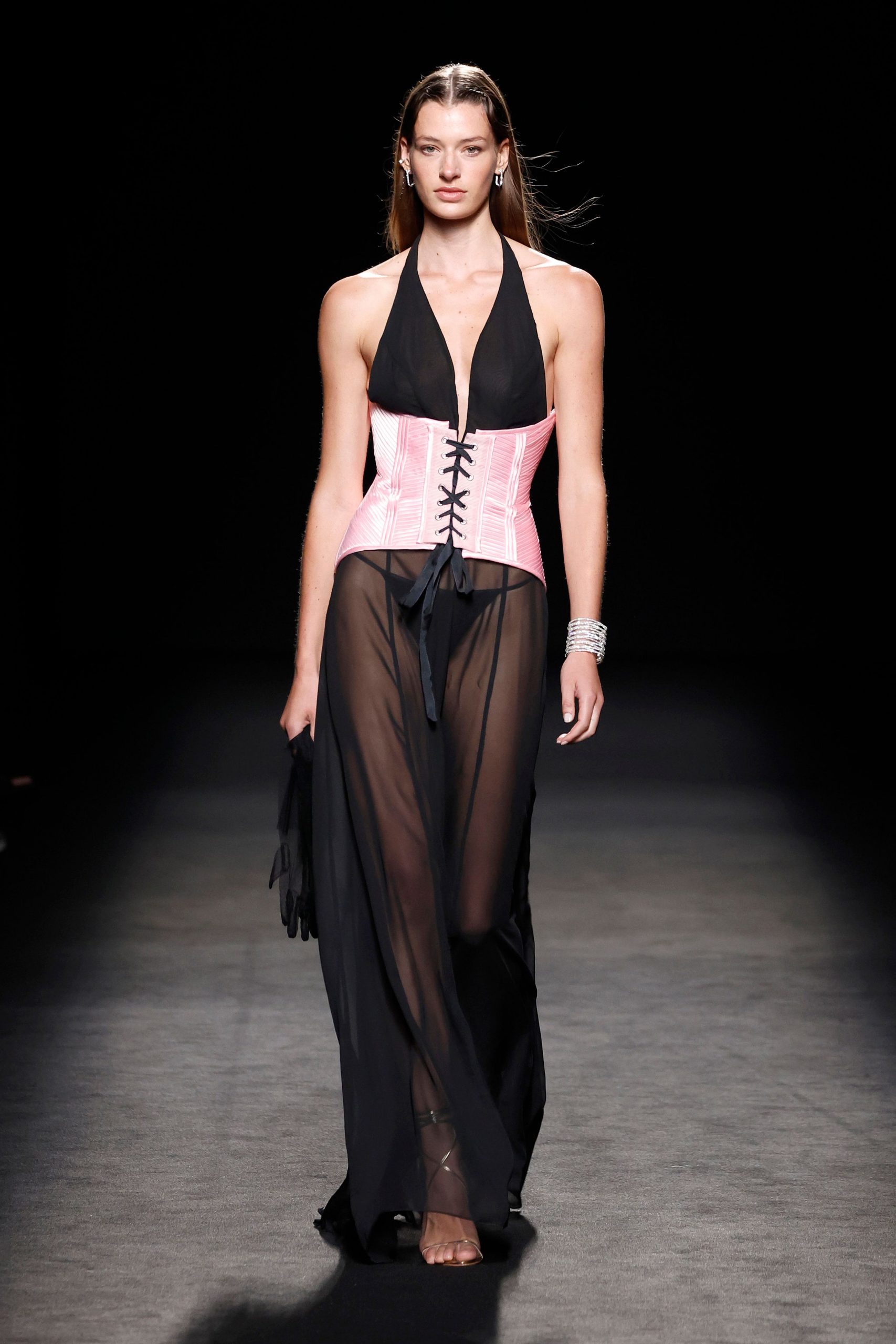 pink silk strapless fitted zippered corset