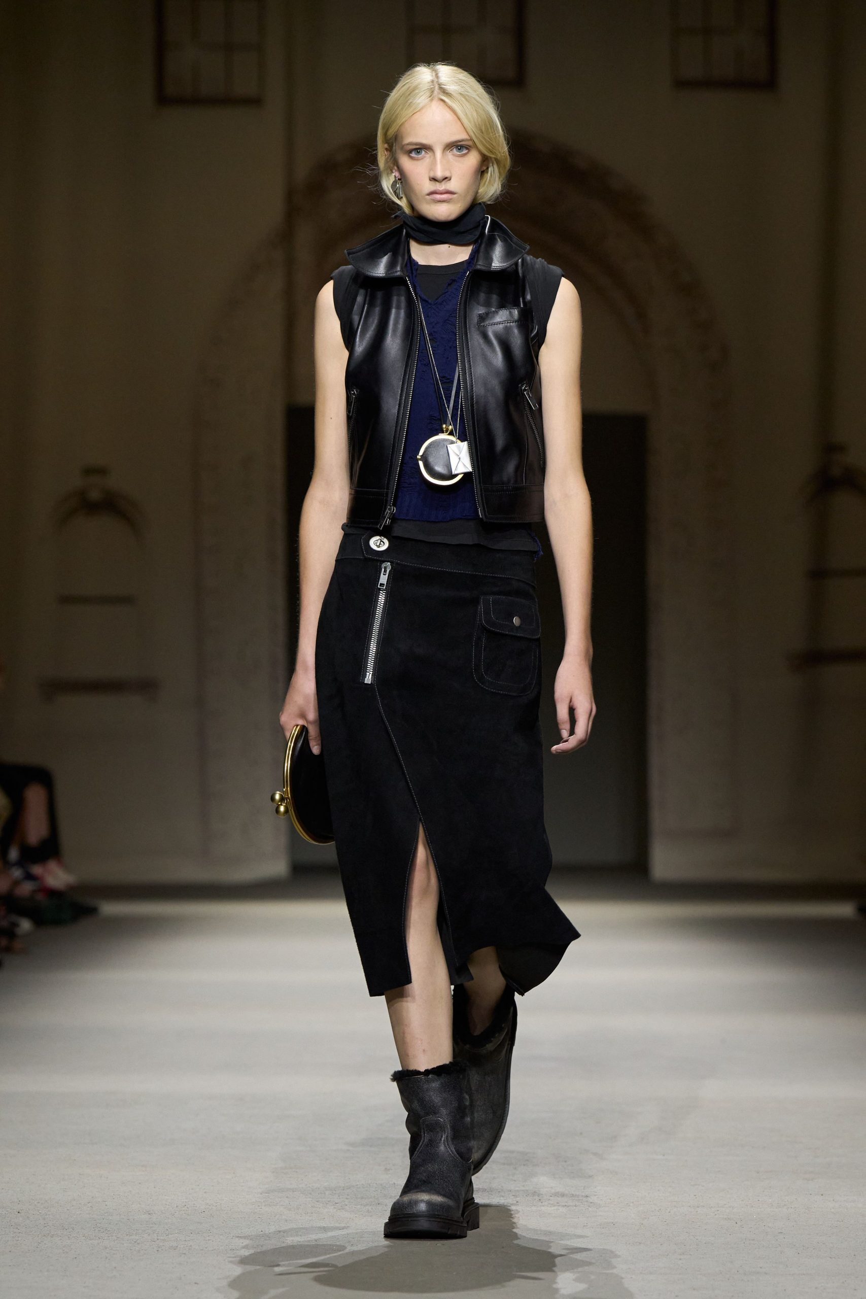 black suede slit fitted skirt