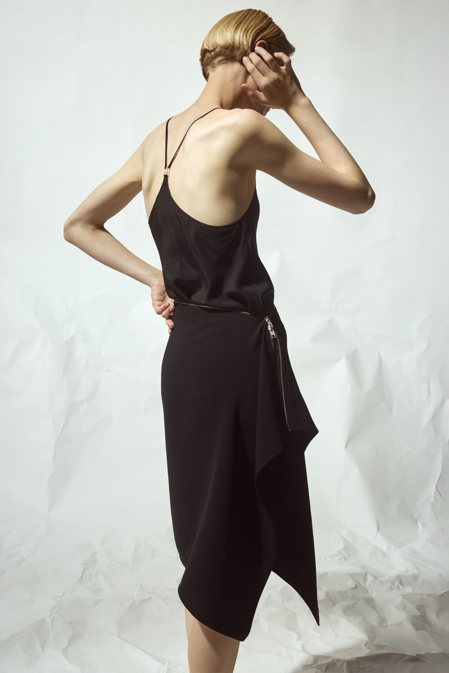 black silk sleeveless dress