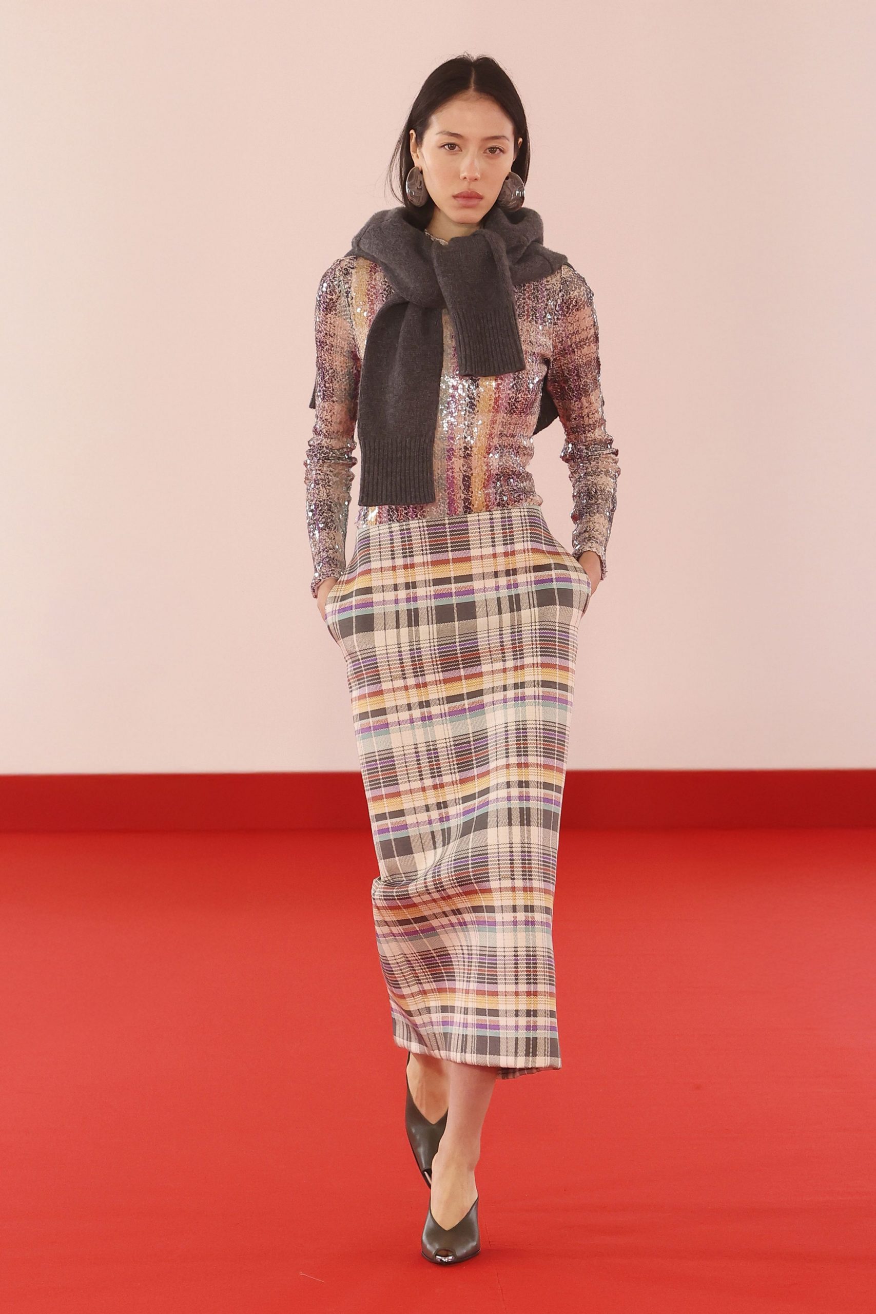 multi sequin long-sleeve fitted layered shiny top