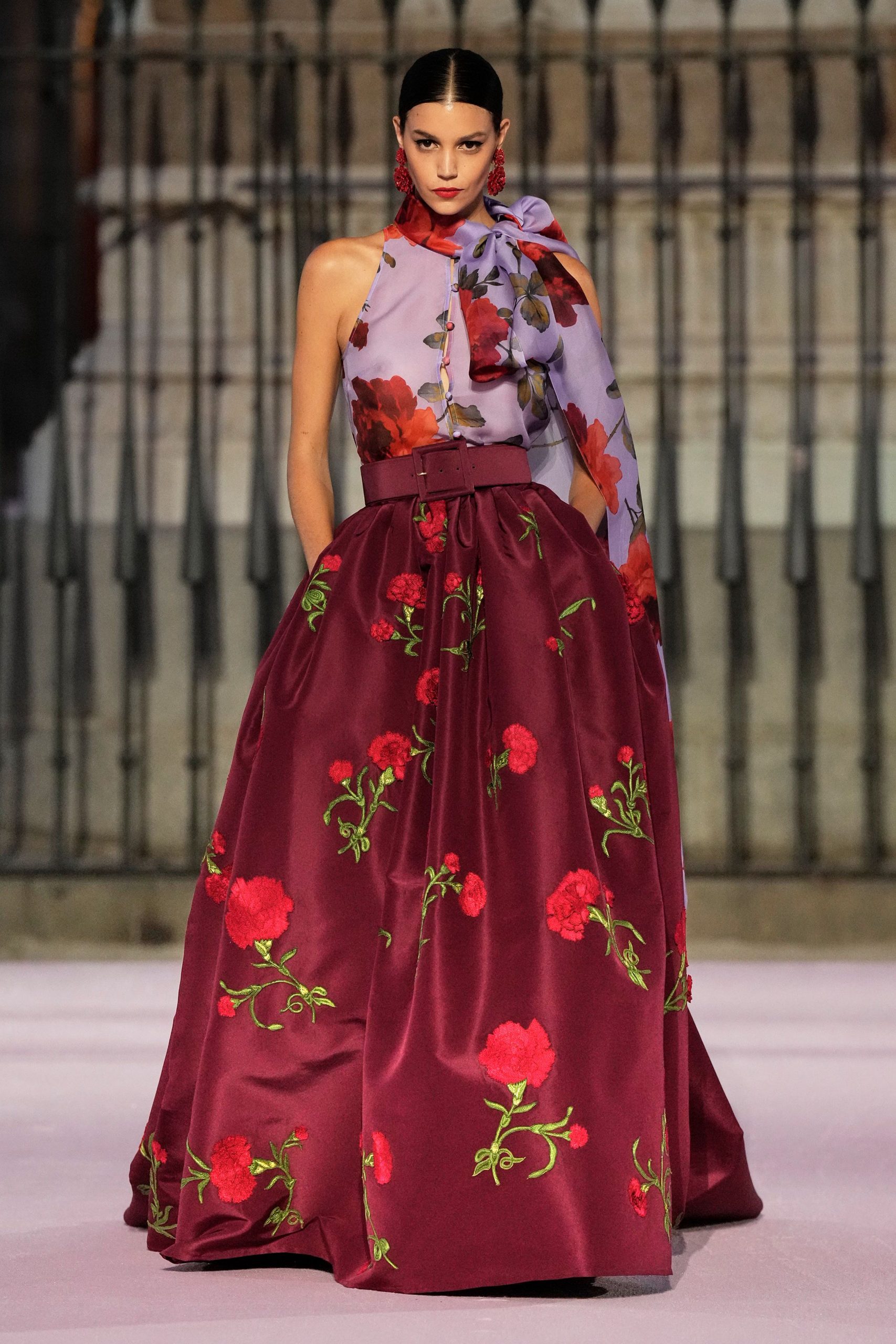 floral purple silk gown