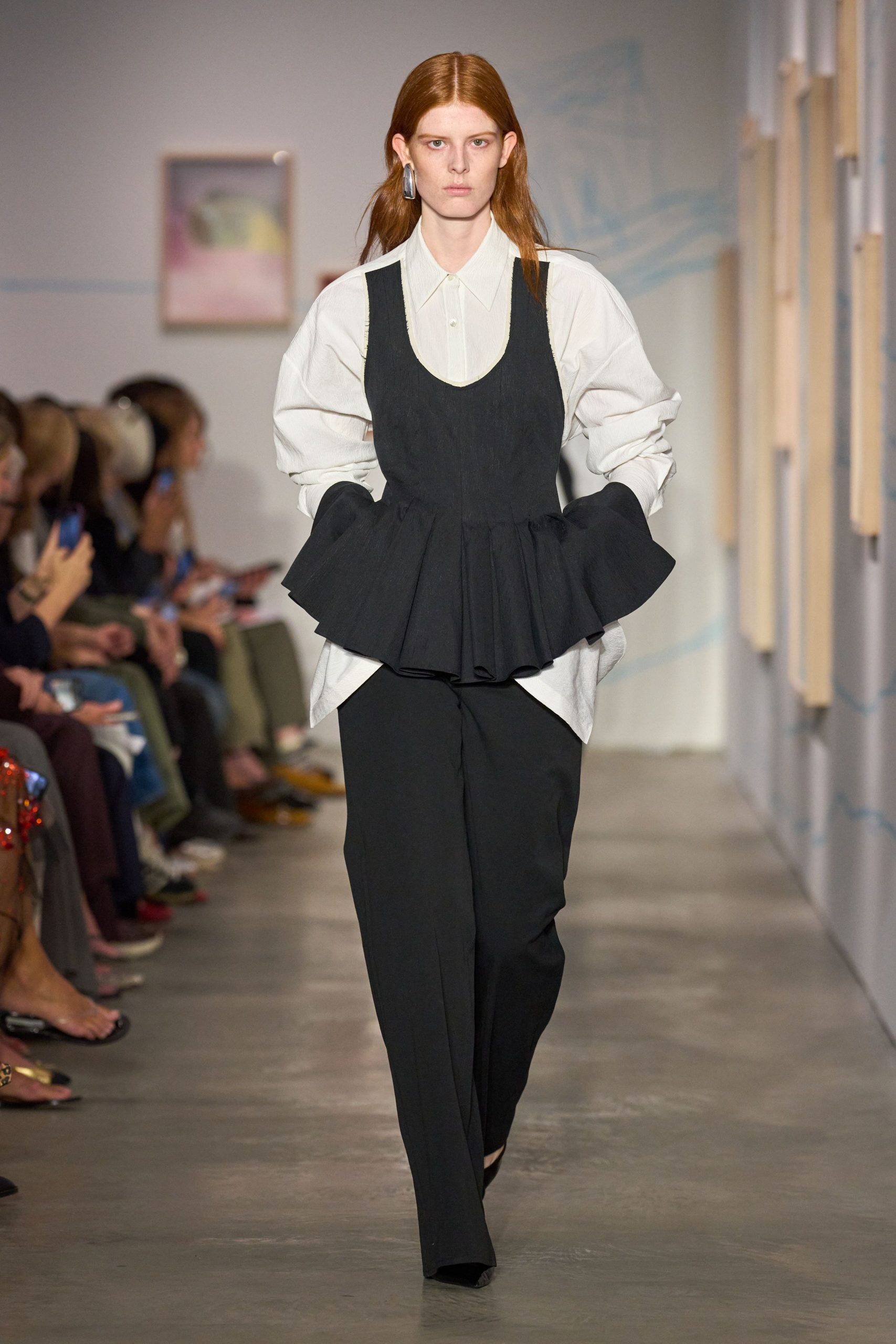 white cotton long-sleeve collared relaxed buttoned top