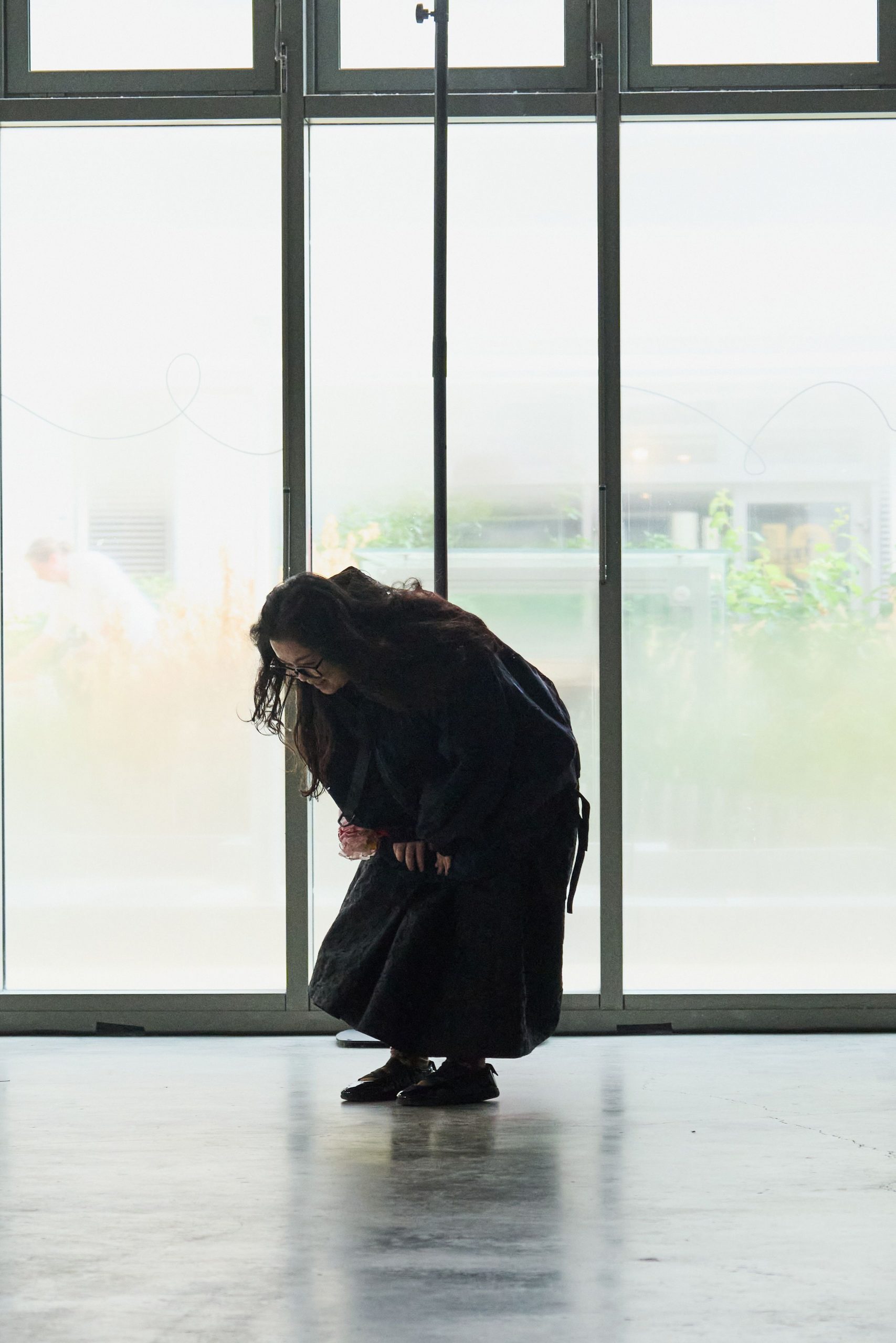 black midi skirt and oversized jacket