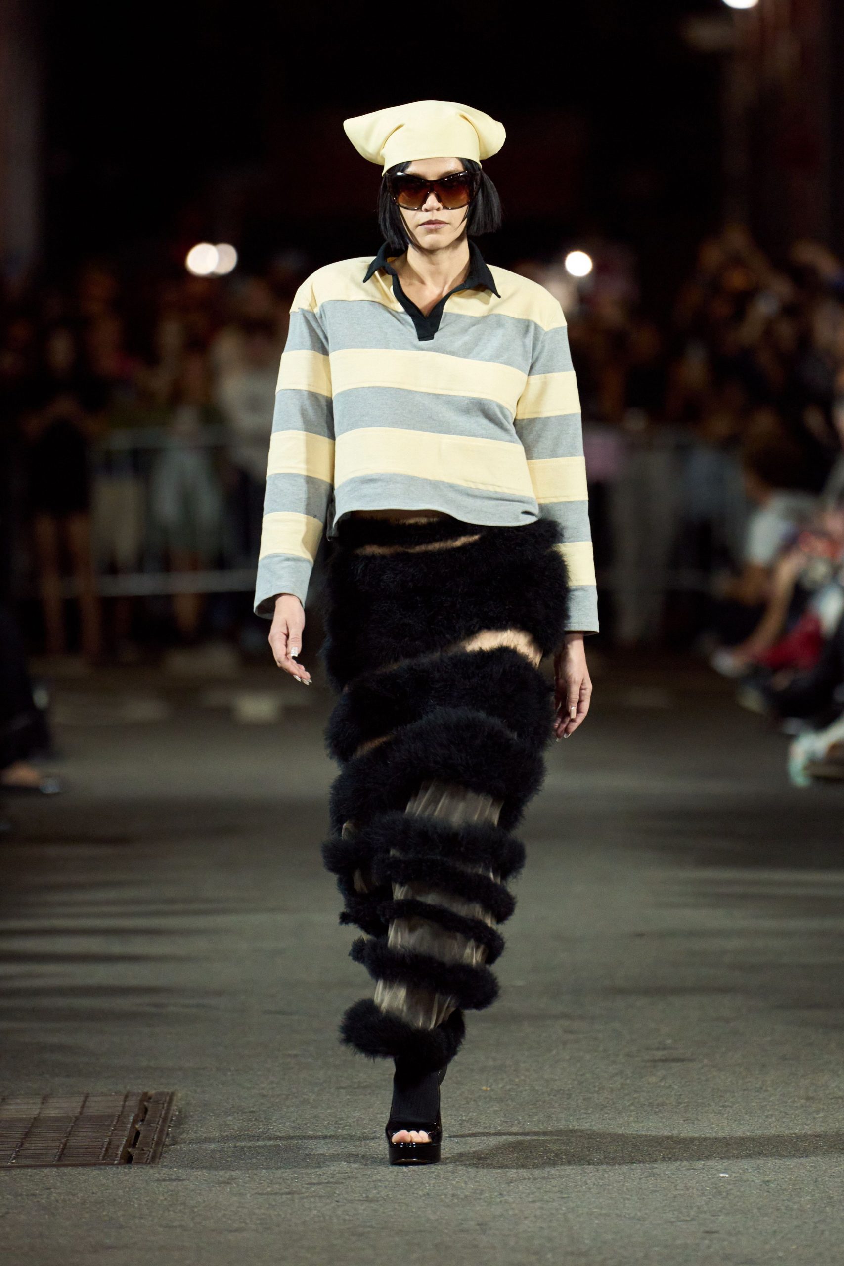 black fur fitted layered pants