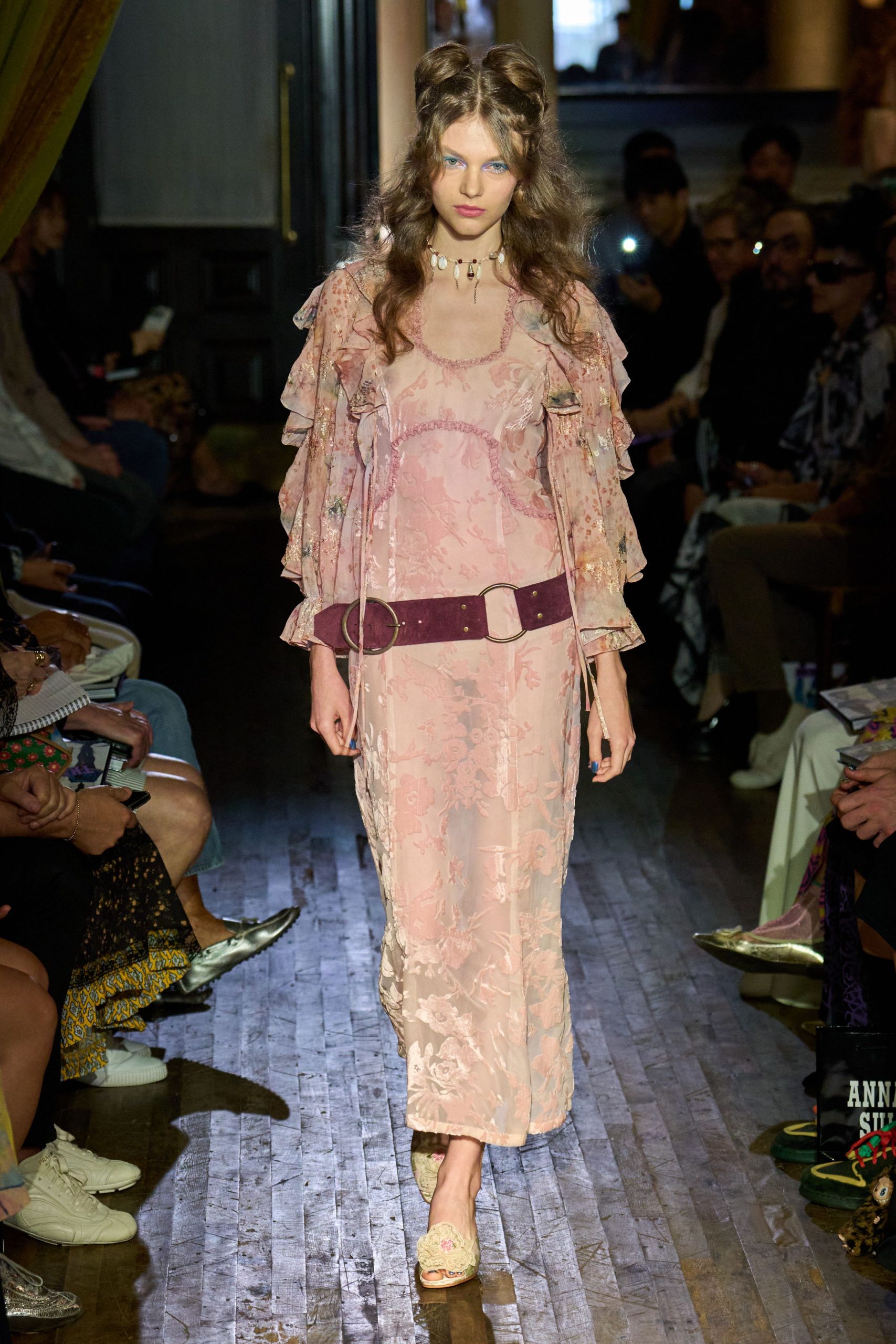 pink lace sleeveless v-neck fitted ruffled embroidered dress
