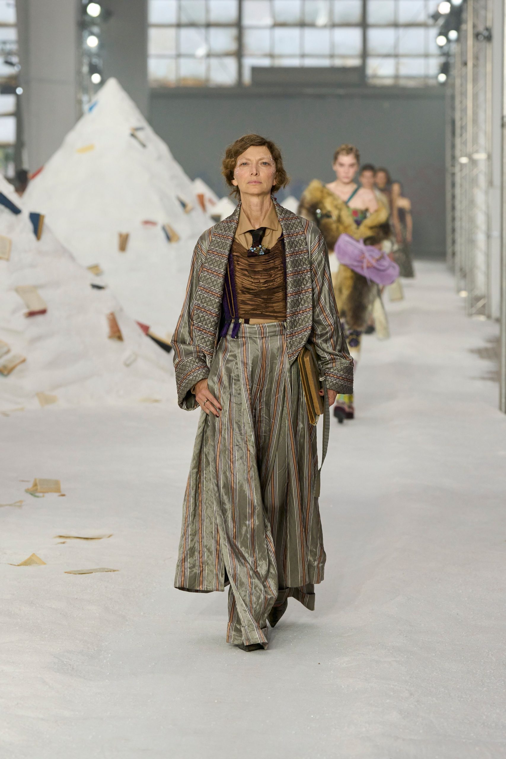 multi striped coat with brown top