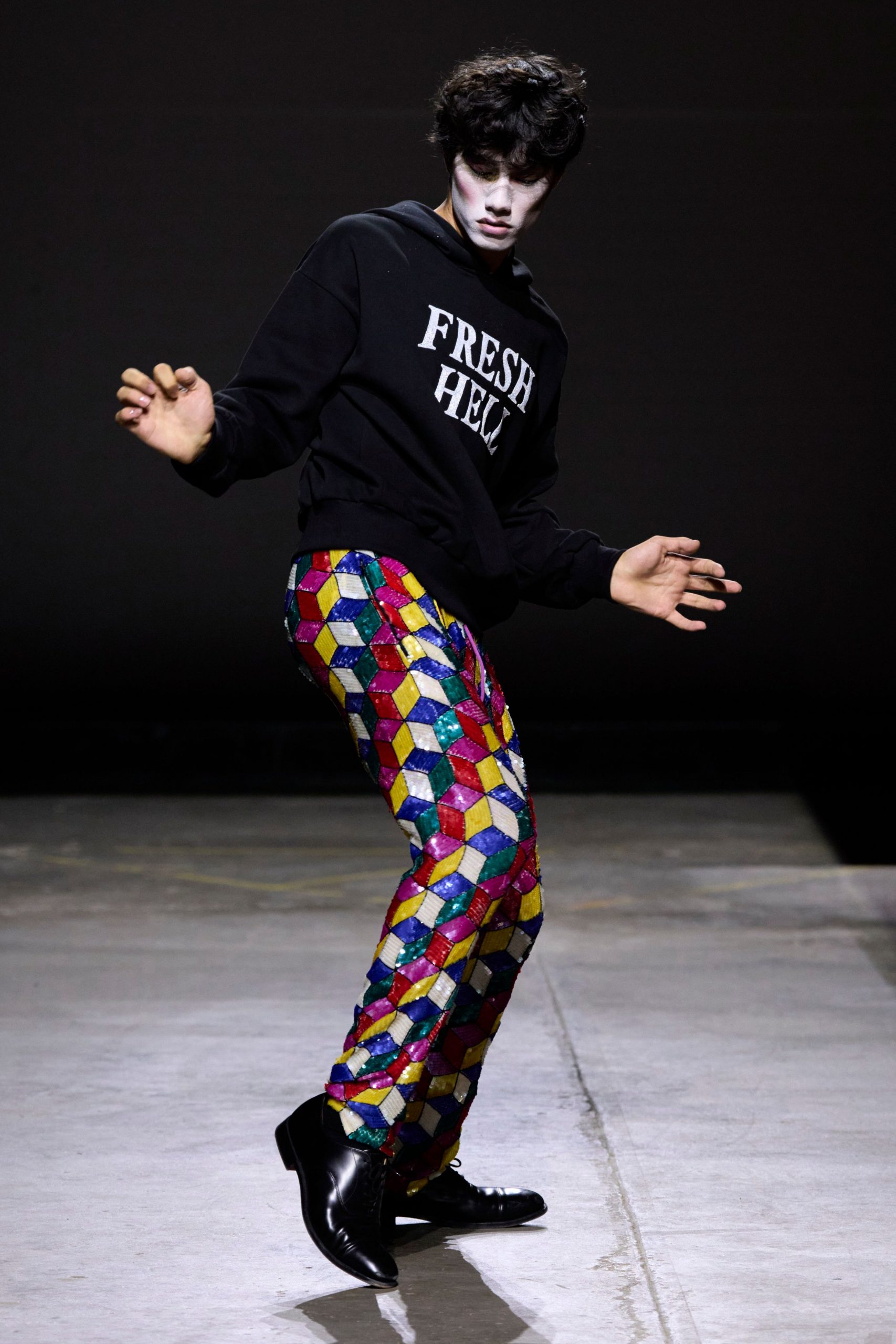multi cotton long-sleeve fitted flared pants