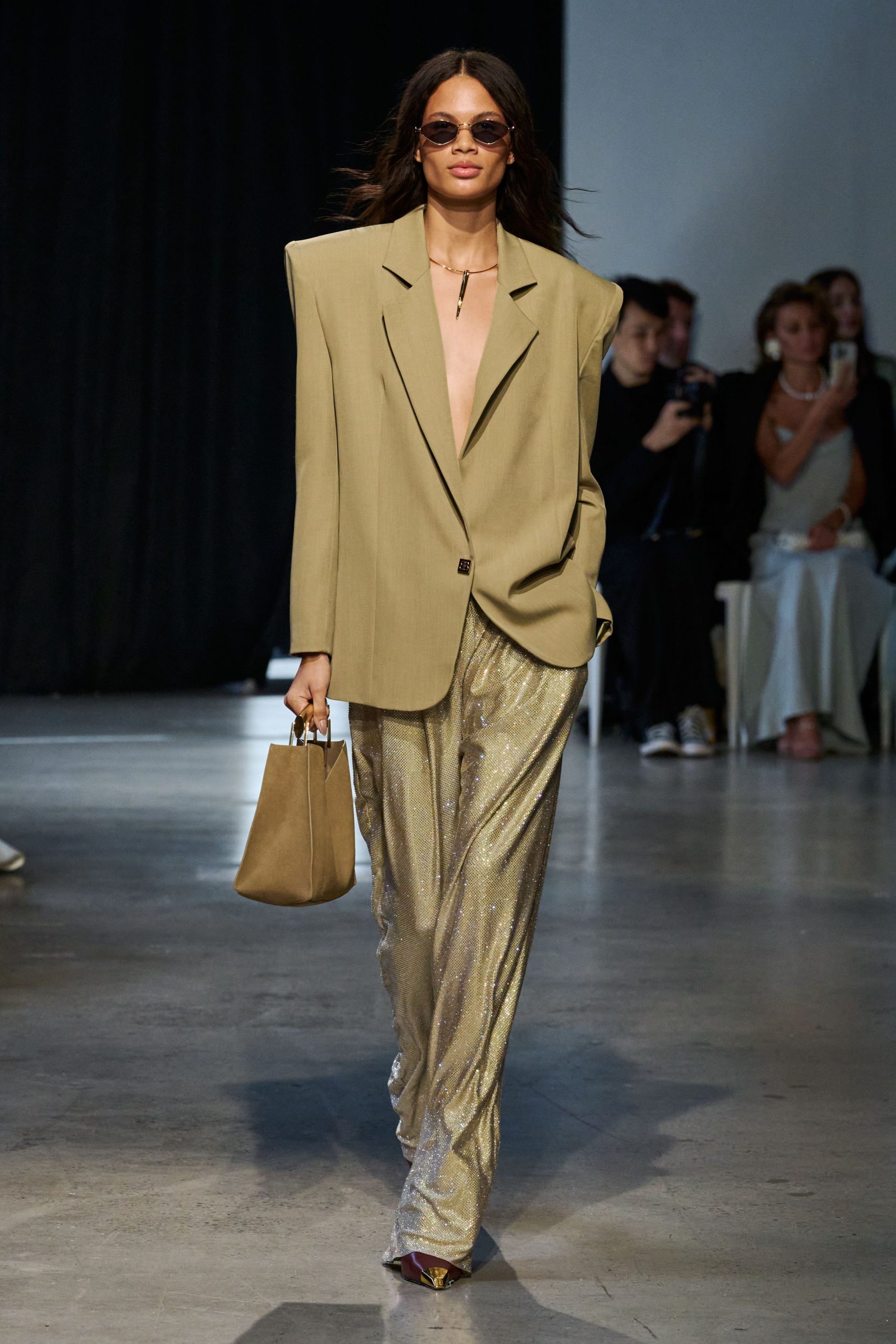 gold silk relaxed pleated shiny pants