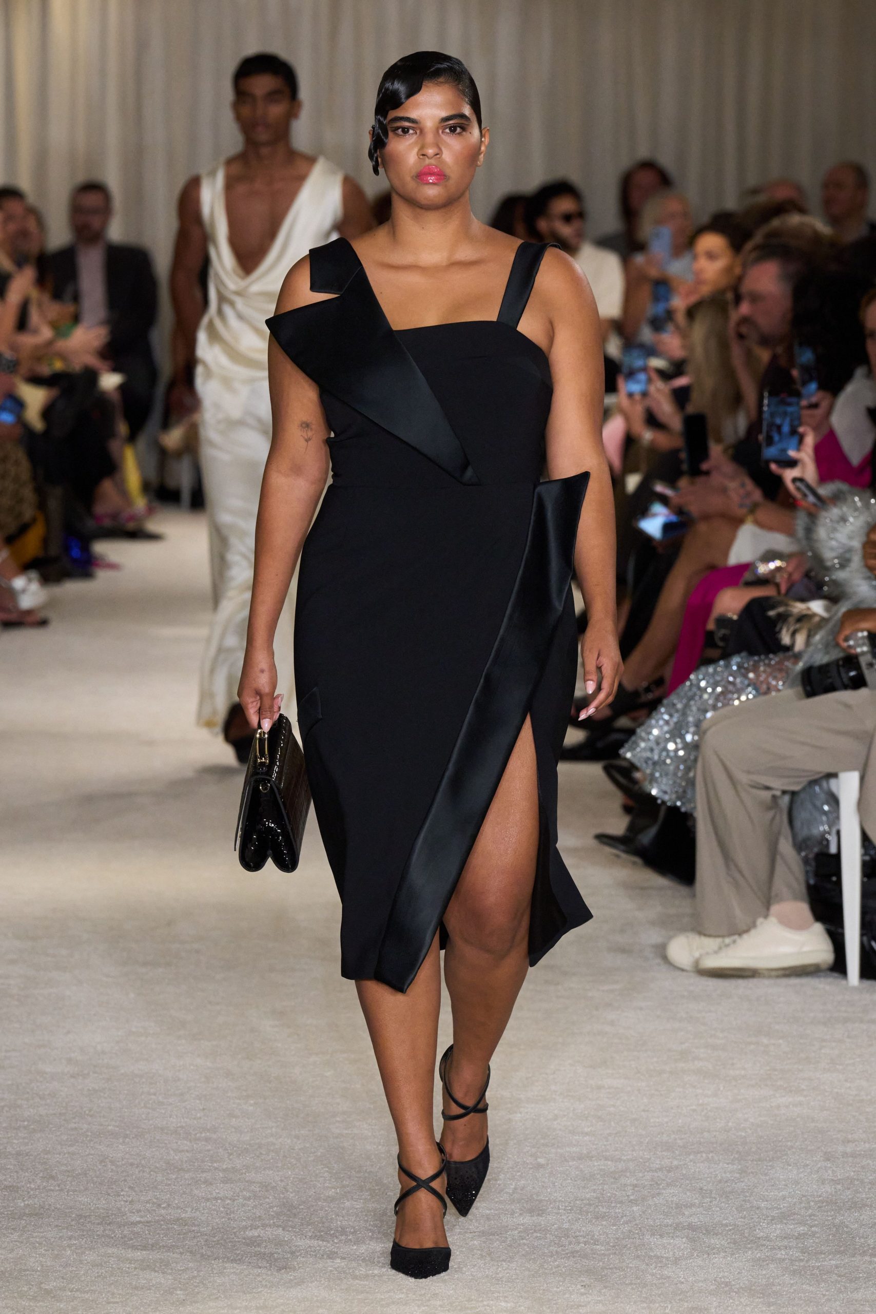 black fitted midi dress