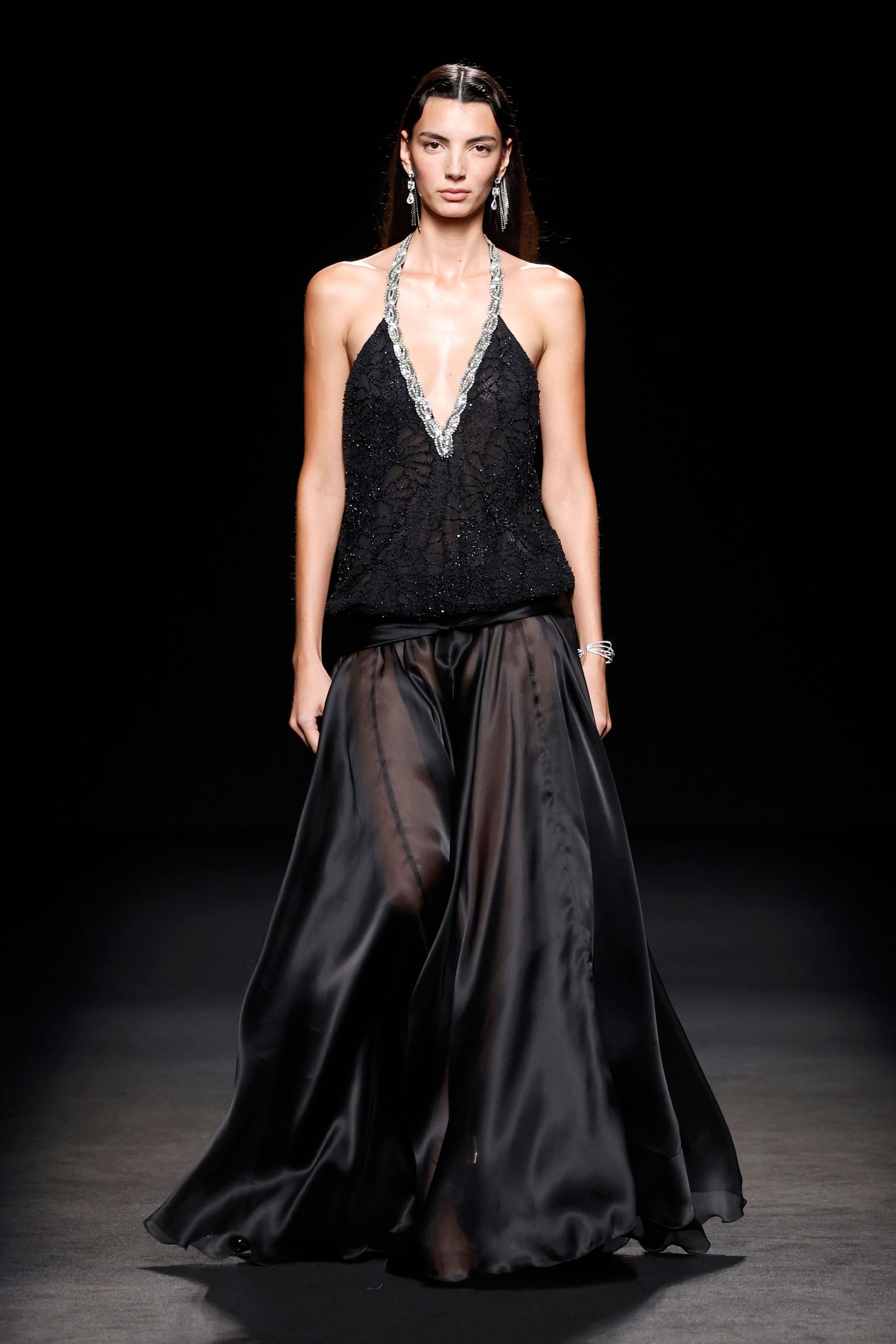 black silk relaxed flowing sheer maxi skirt