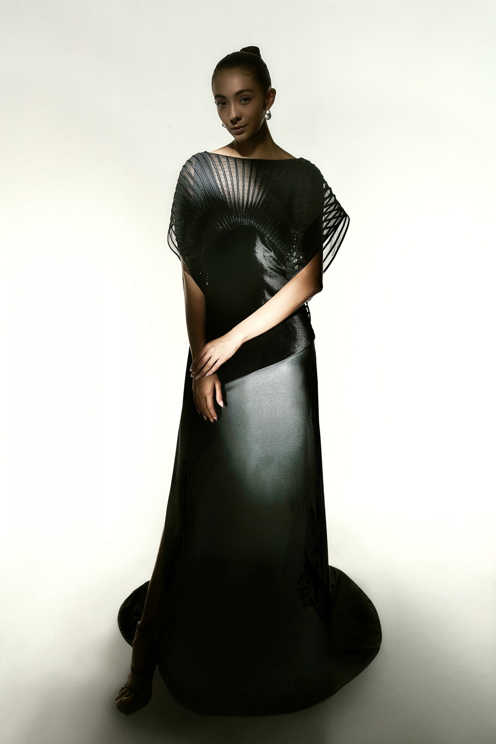 black silk pleated gown