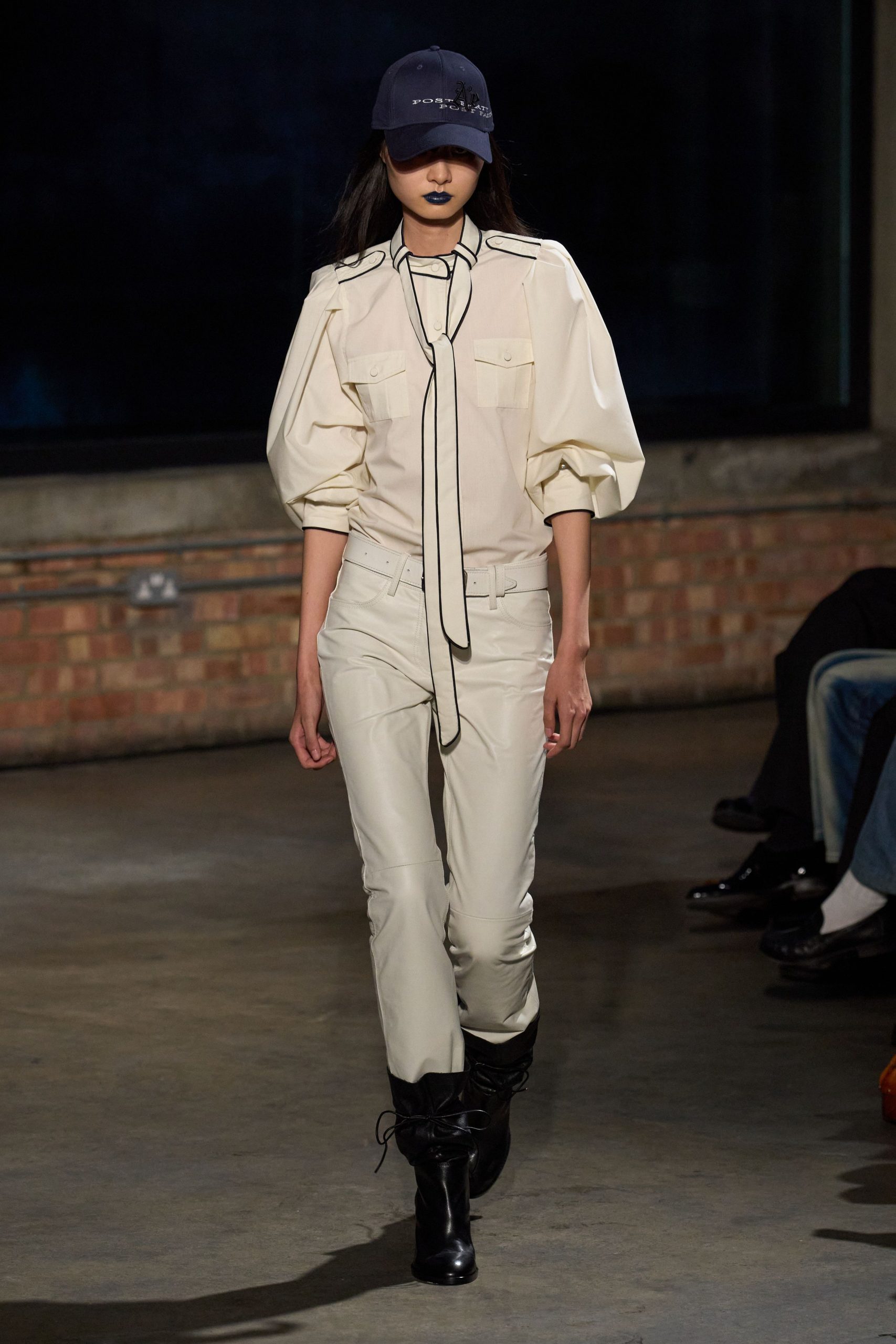 white fitted shirt beige pants