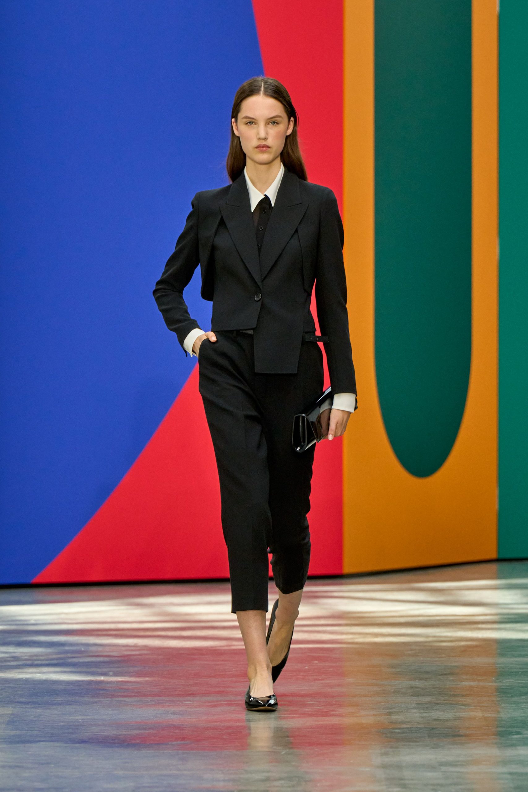 black tailored suit with cropped pants