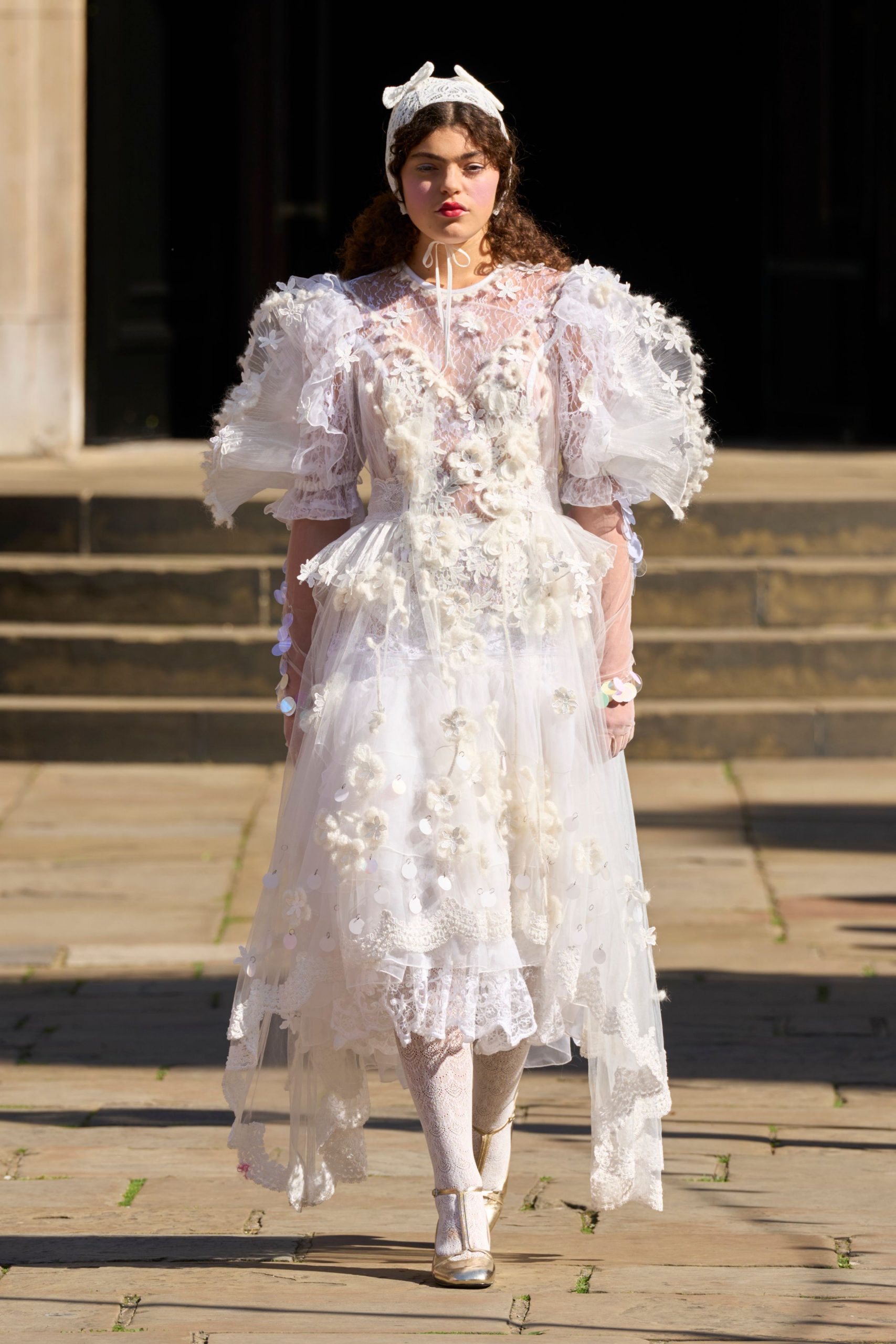 white lace ruffled midi dress