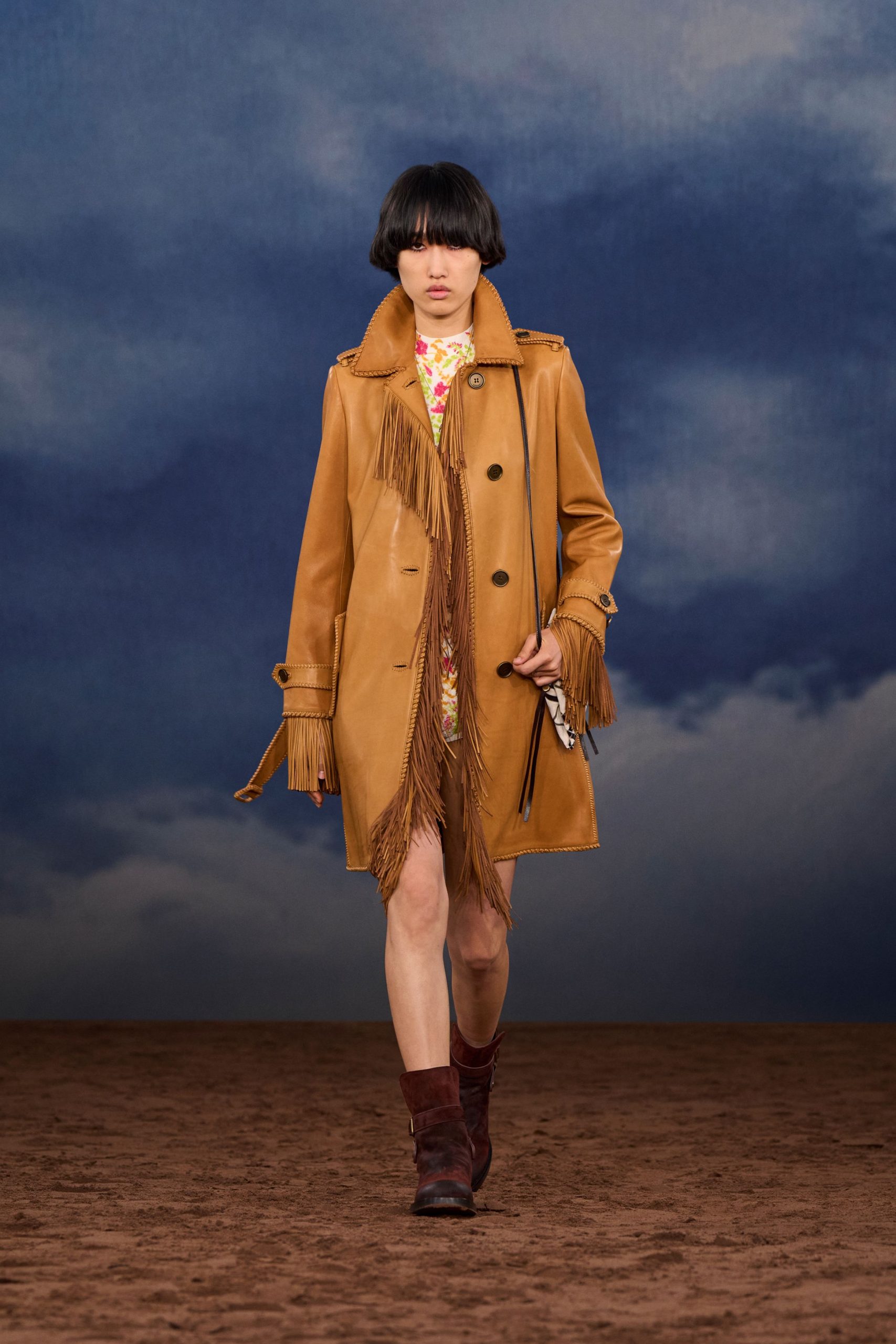 brown leather coat with fringes
