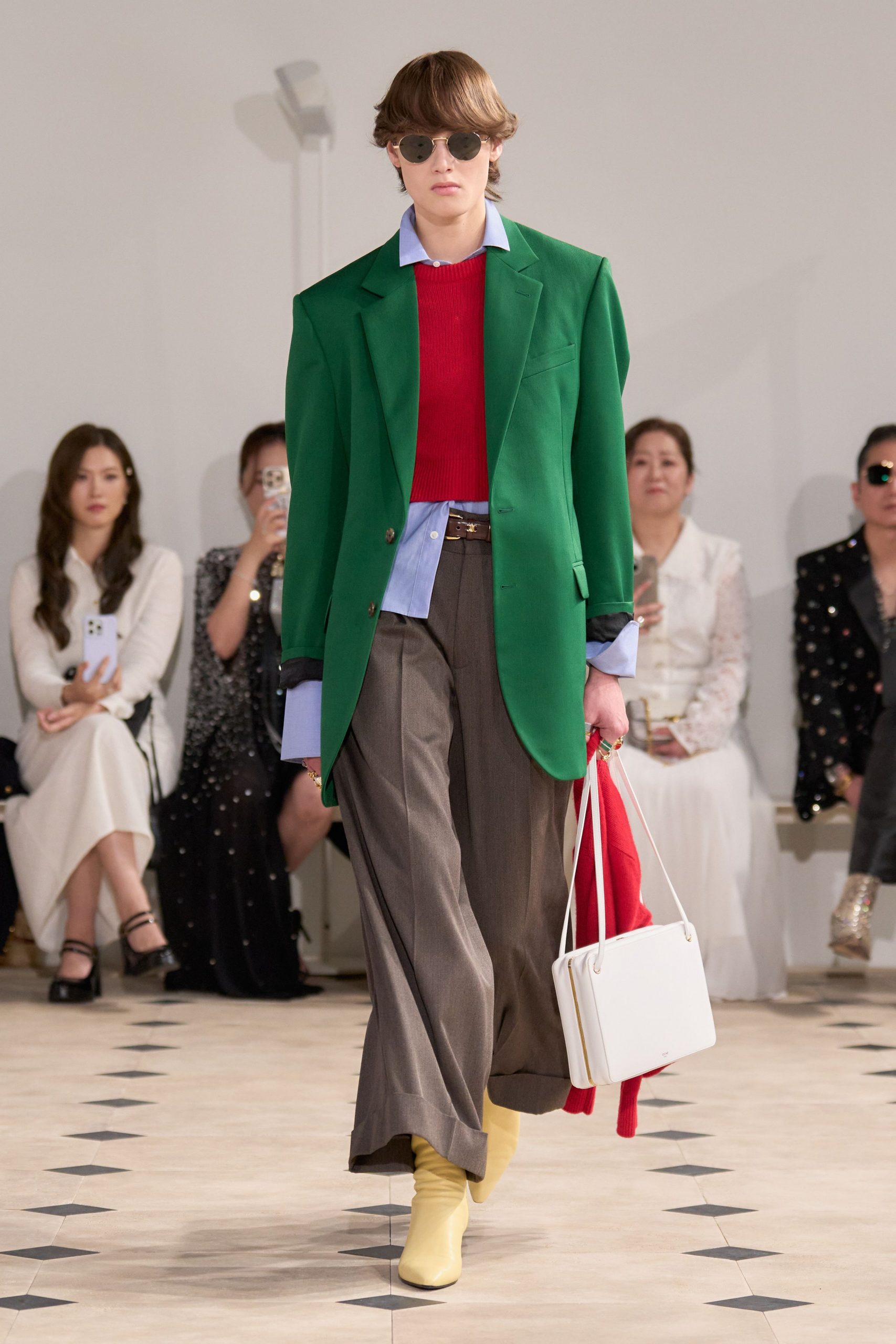green blazer red sweater outfit
