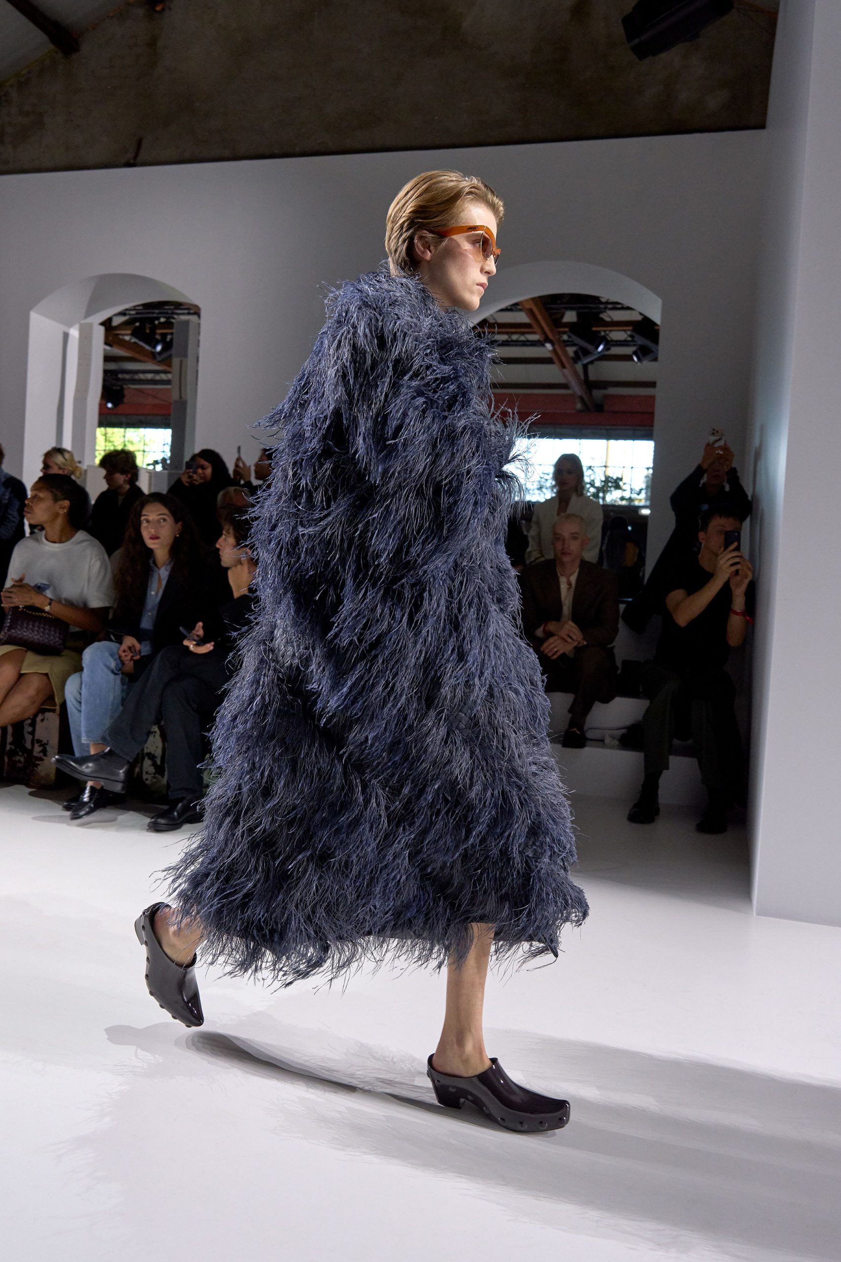 blue fur oversized fringed maxi coat