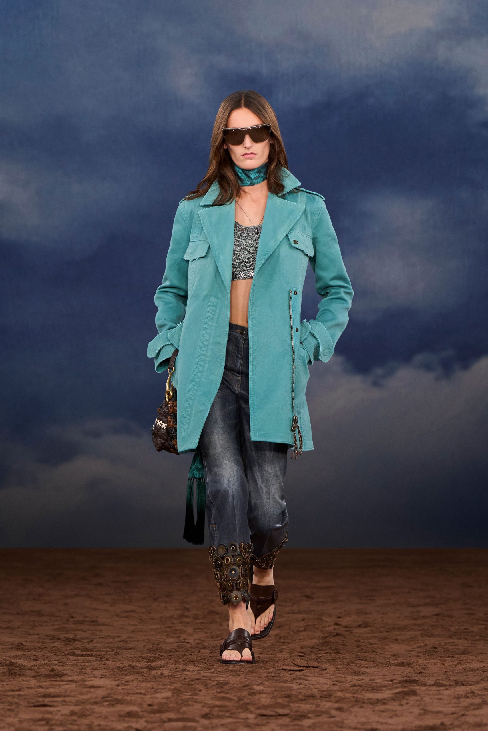 teal cotton long-sleeve collared relaxed zippered jacket