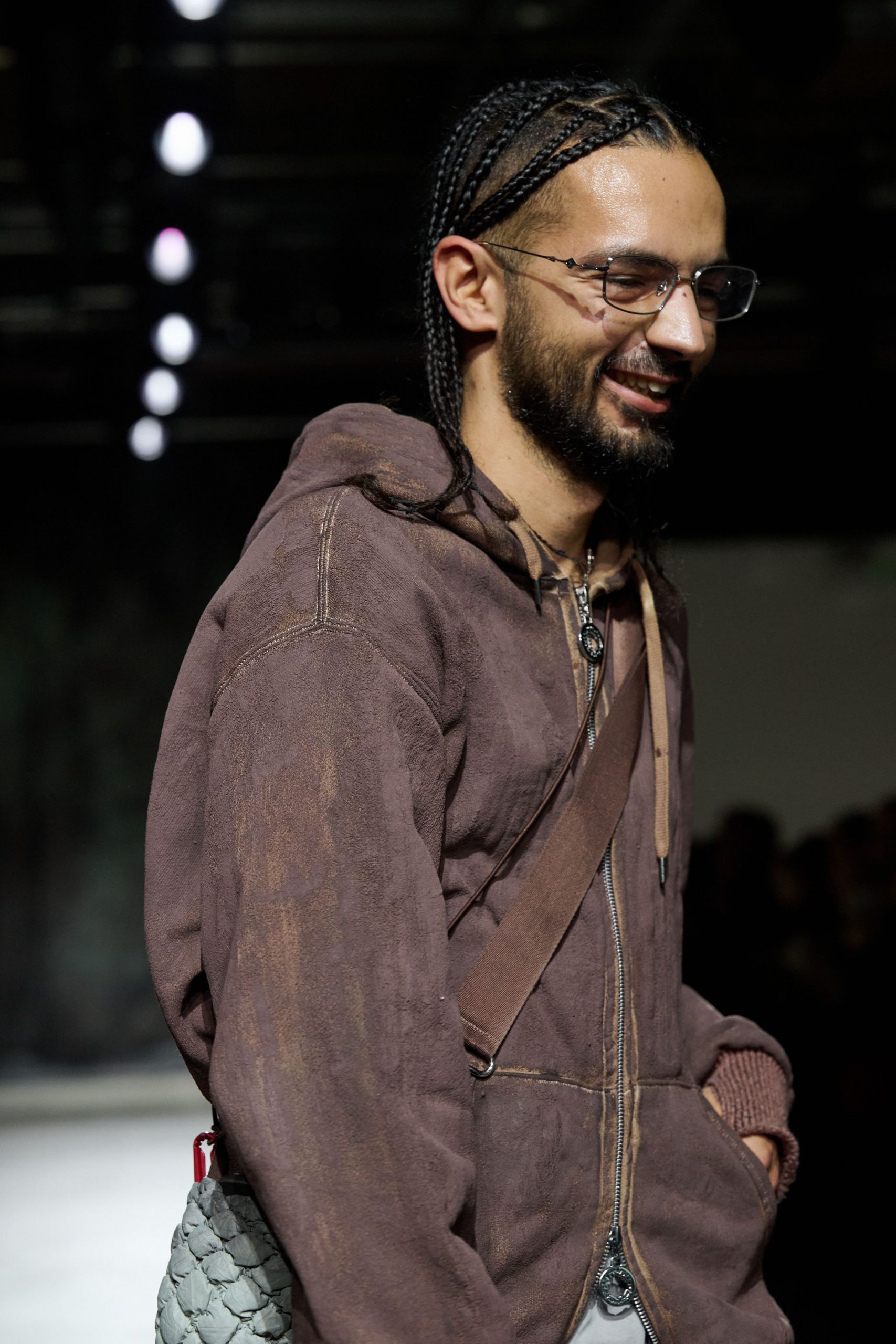 brown relaxed hoodie with denim pants