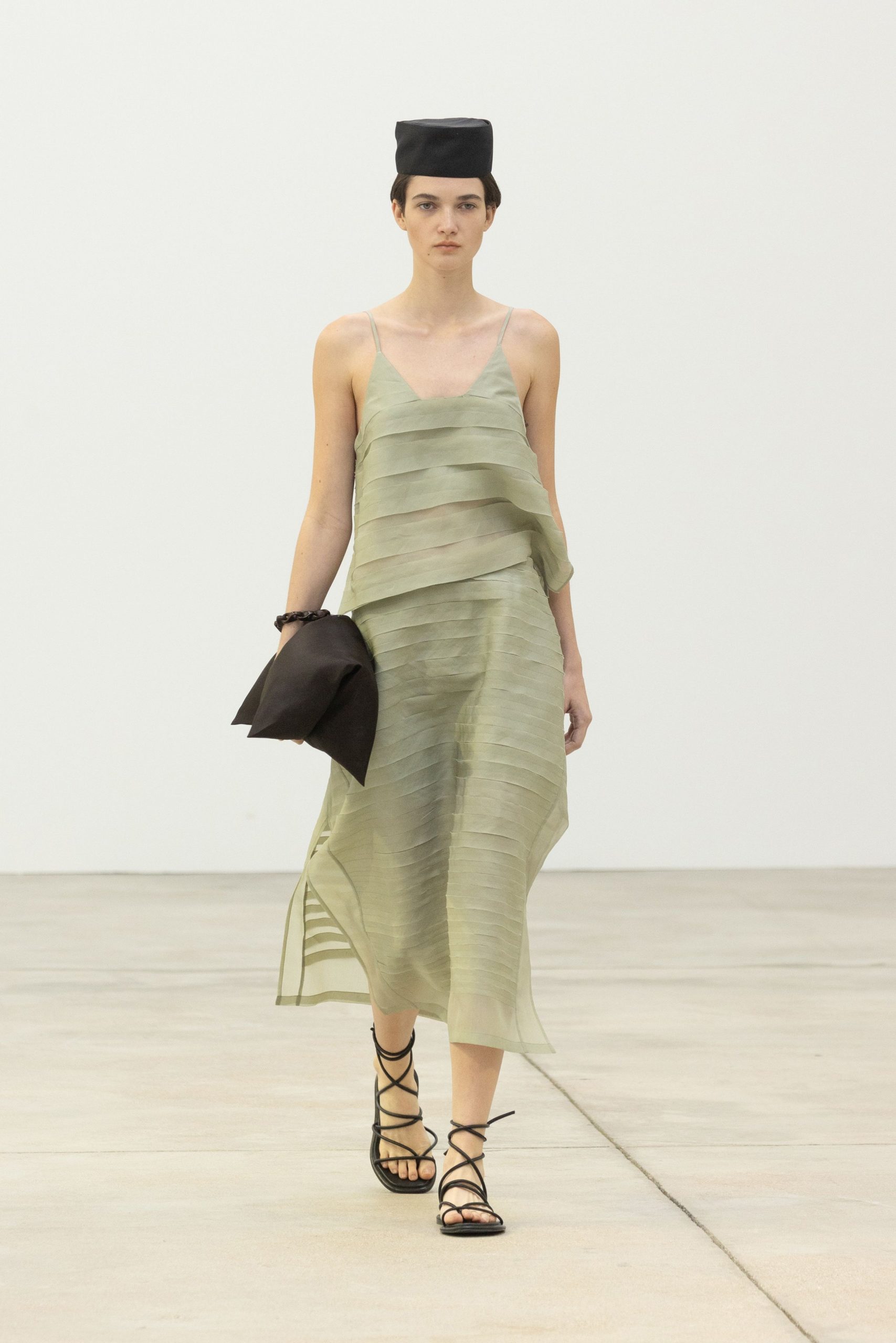green layered midi dress