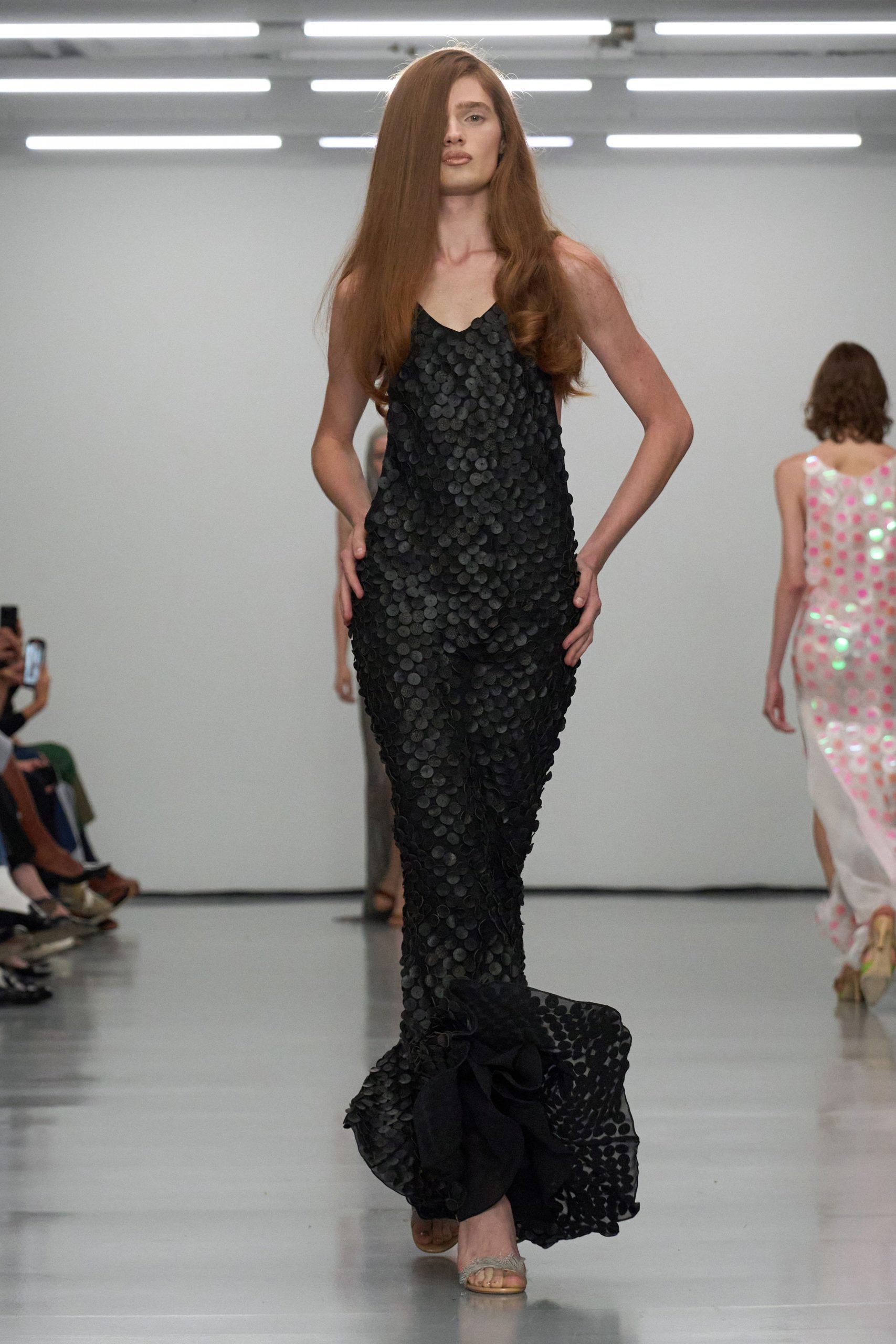 black silk sleeveless gown