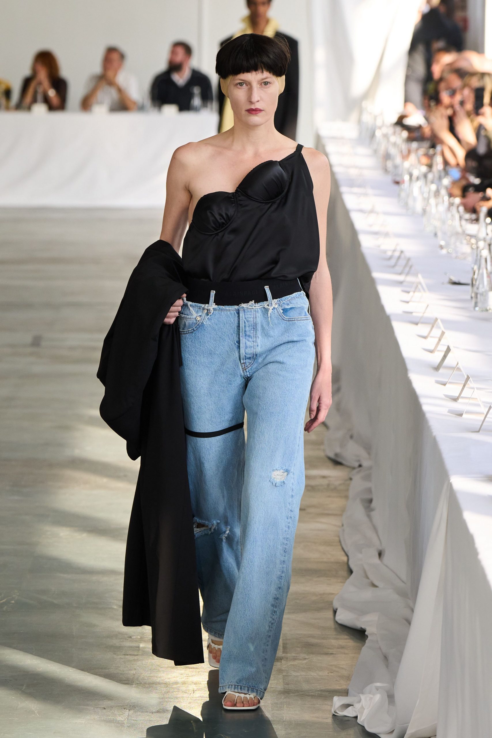 blue denim relaxed distressed wide-leg pants