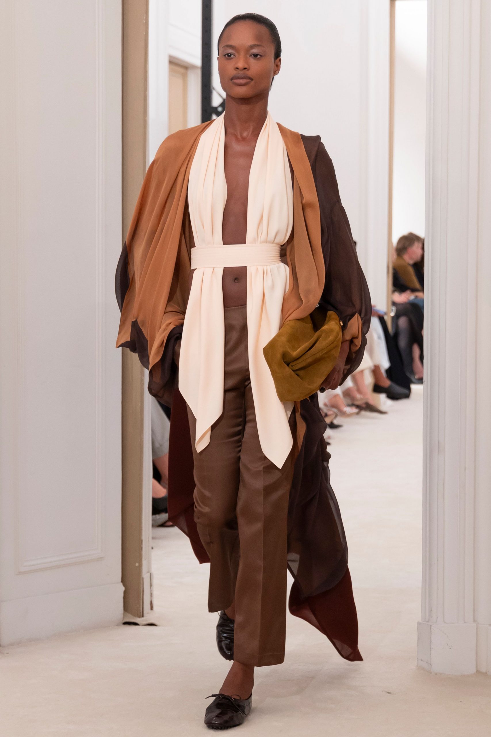brown silk cape with pants