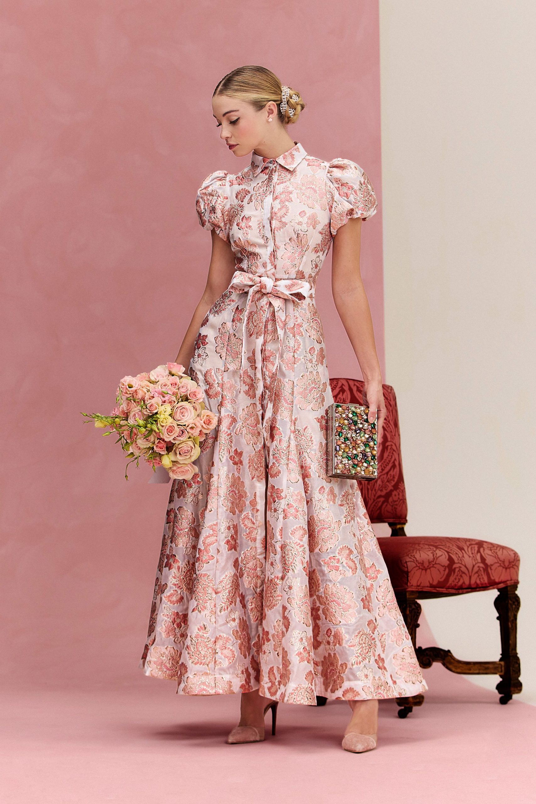 pink floral maxi gown
