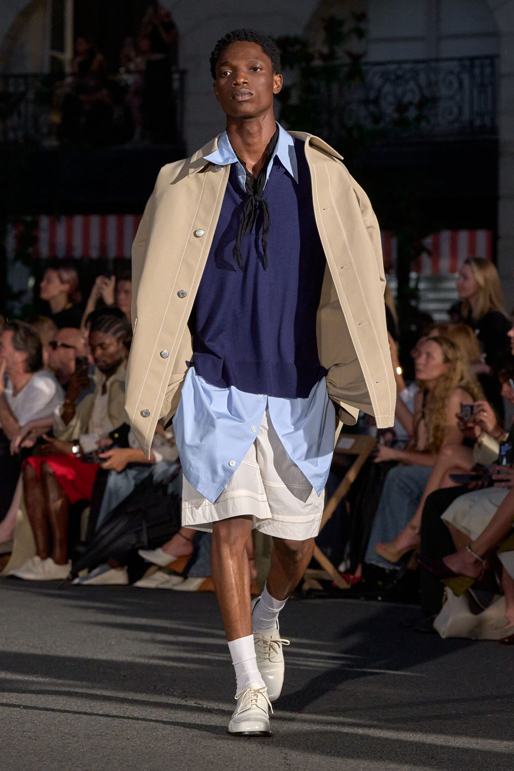 beige cotton long-sleeve collared oversized buttoned coat