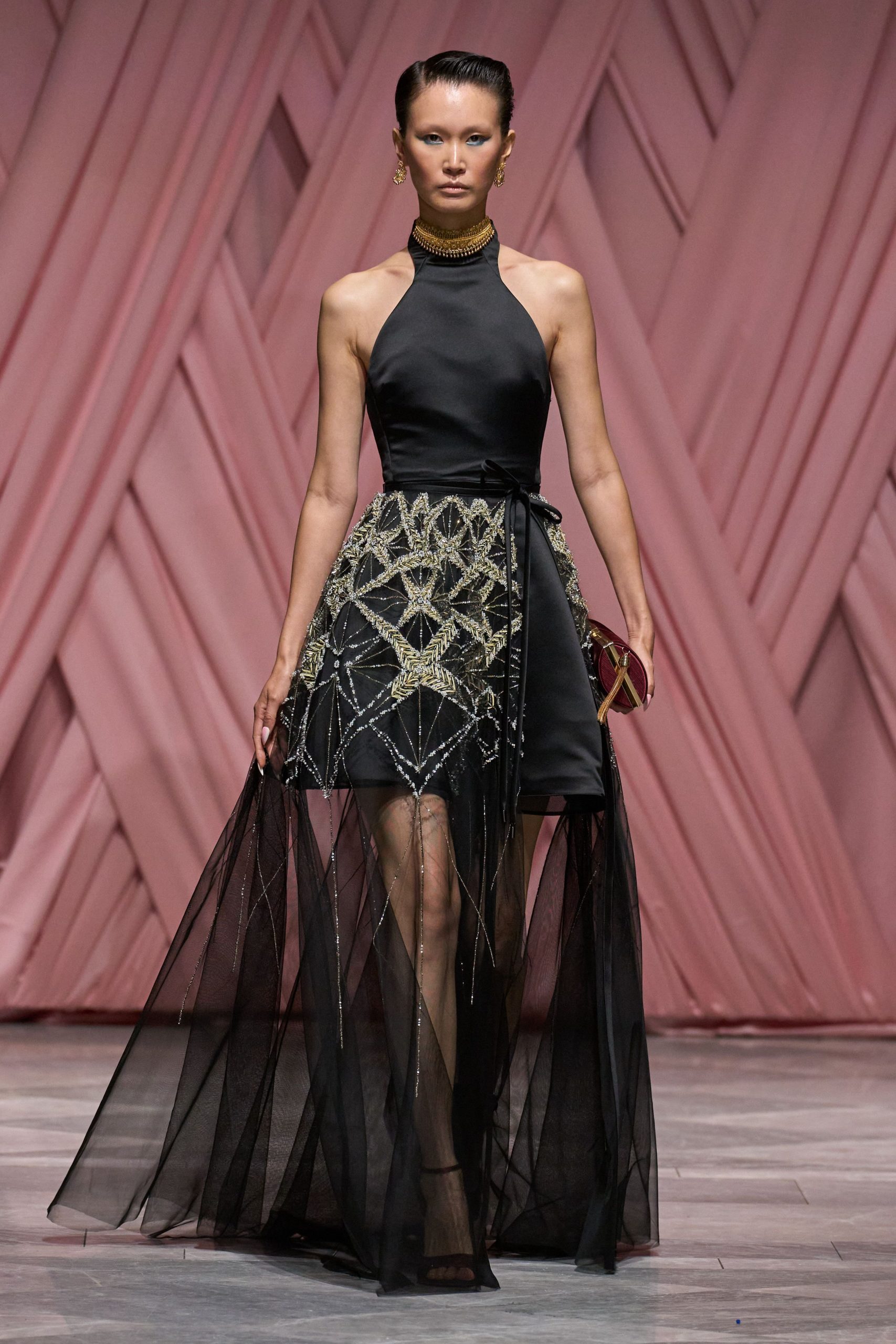 black silk halterneck gown