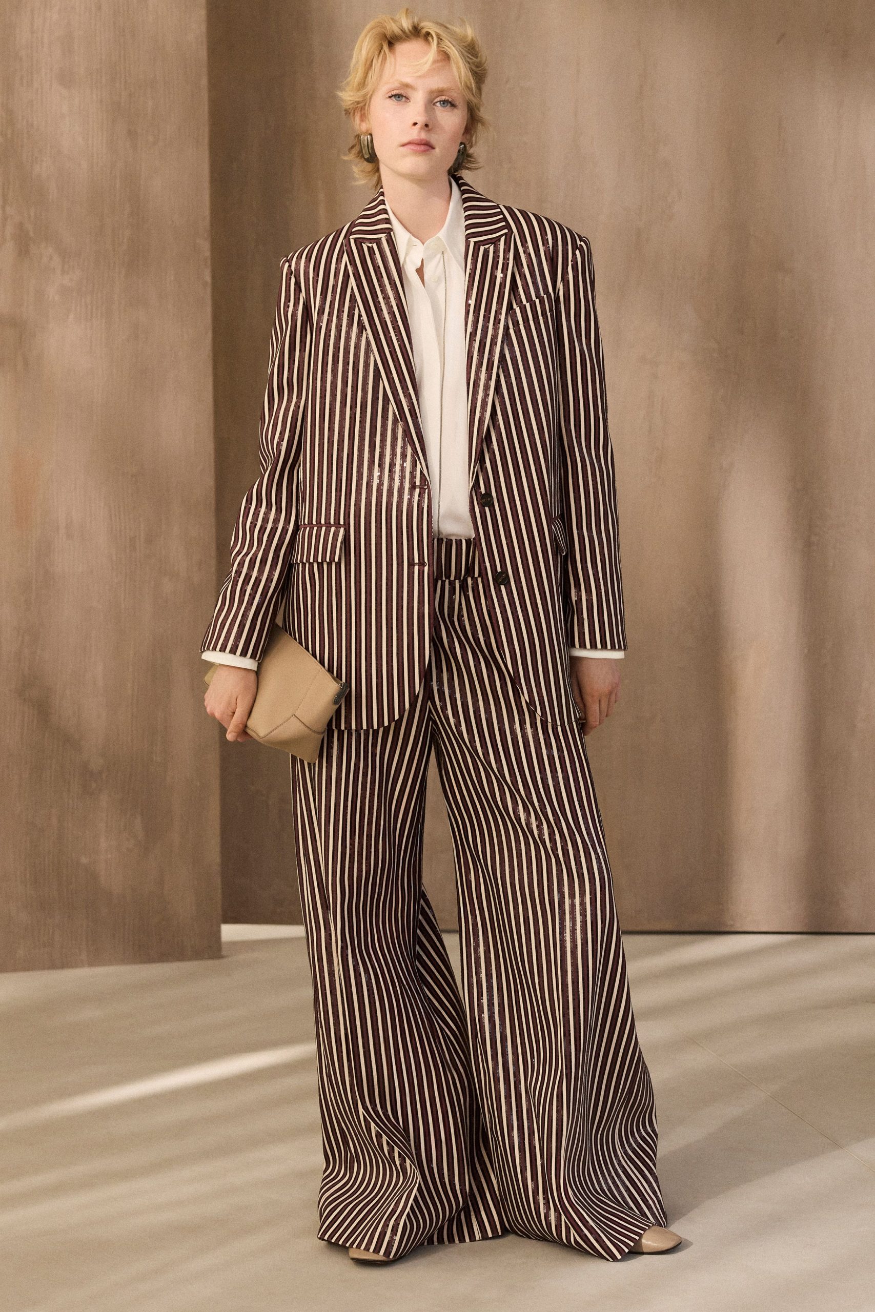 striped brown tailored blazer