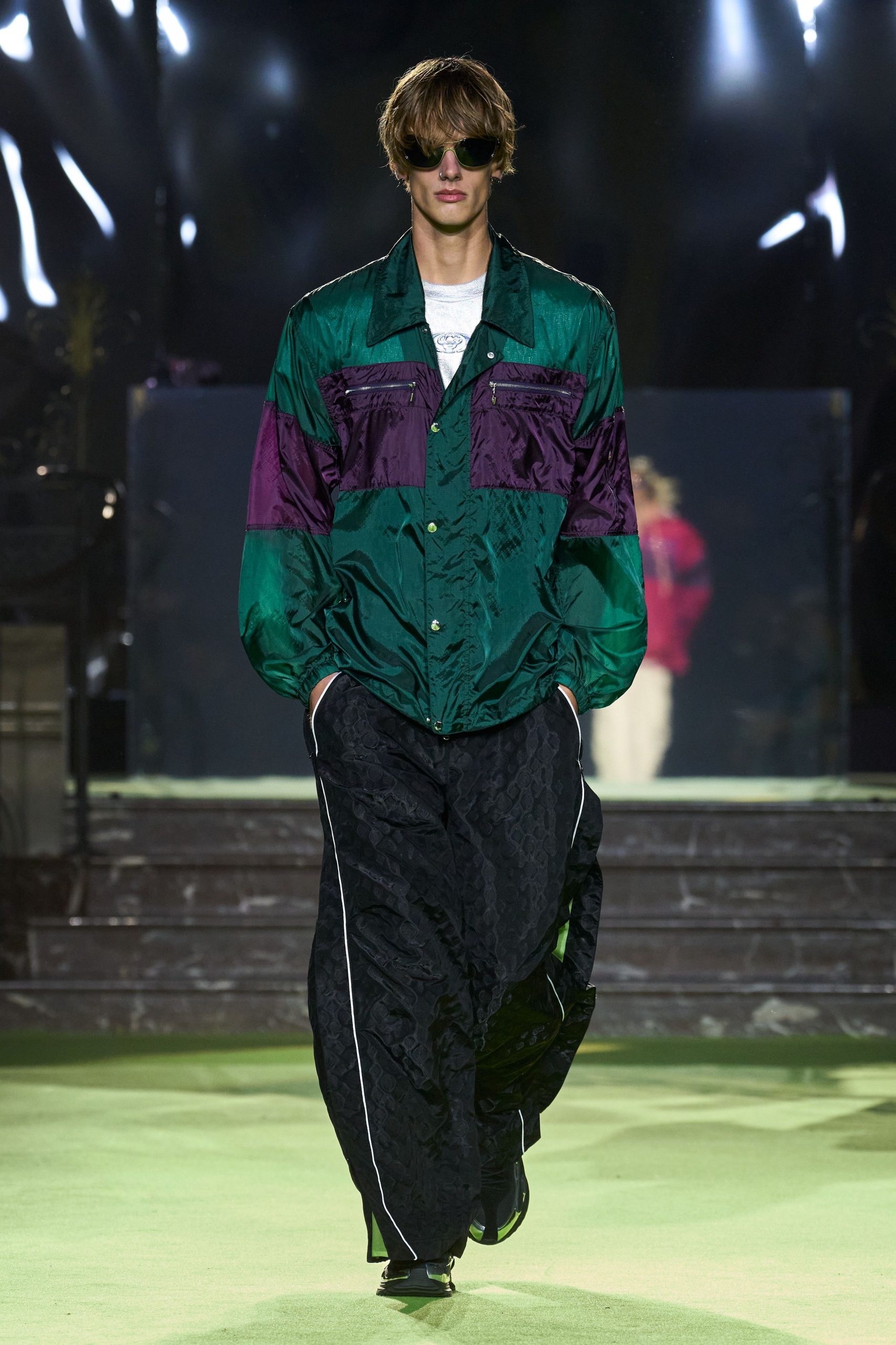 color-blocked silk jacket and pants
