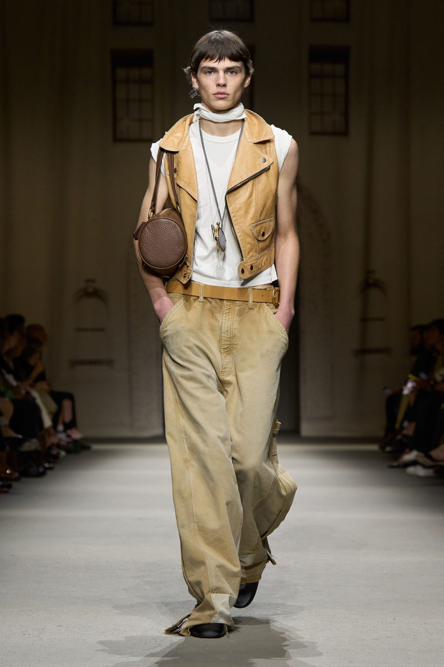 brown leather sleeveless collared fitted vest
